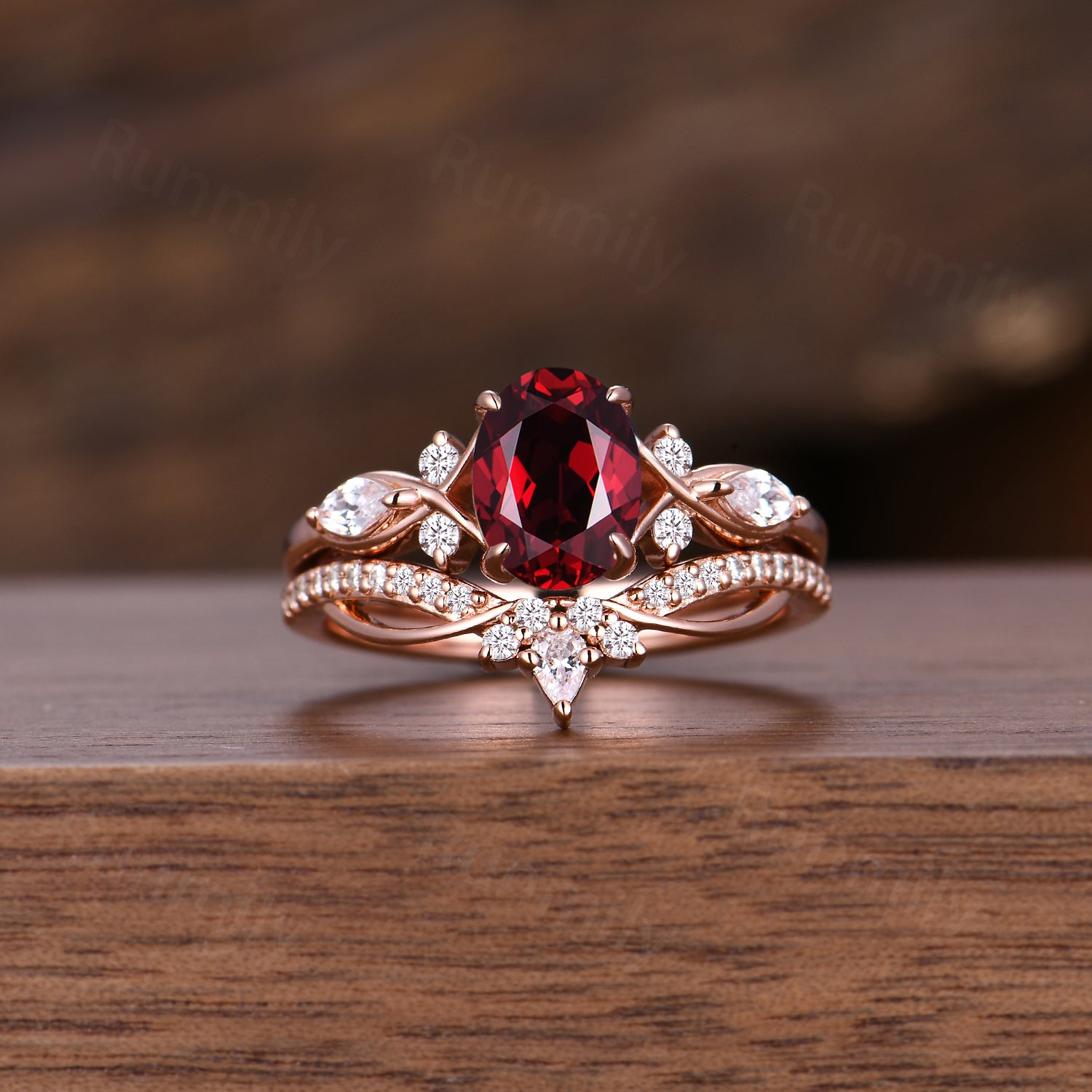 Vintage Oval Ruby Couples Ring Set Unique Cluster Bridal Ring Rose Gold His and Hers Wedding Bands Mens Ruby Tungsten Ring Promise Rings