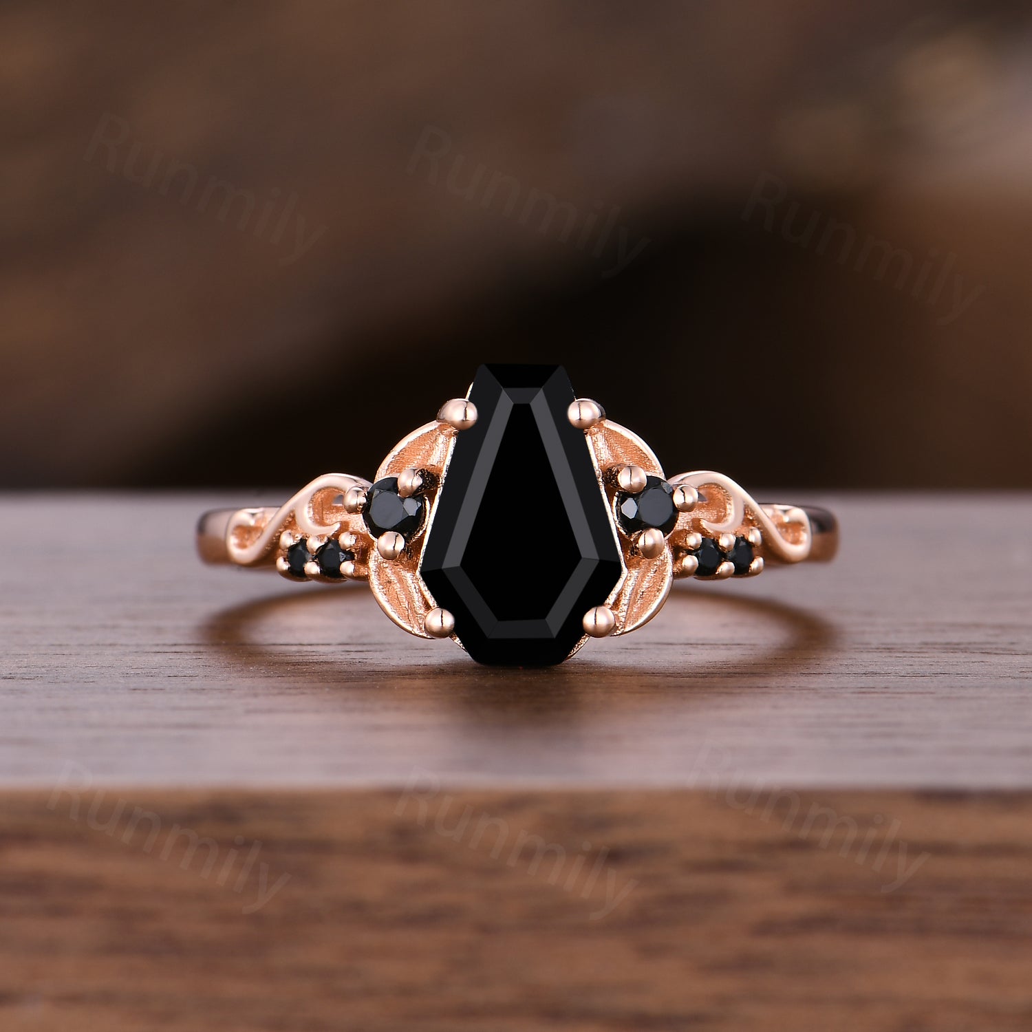 Coffin Cut Black Onyx Engagement Ring Set Spider Web Black Gem Wedding Rings Gothic Witchy Ring For Women Unique Anniversary Ring
