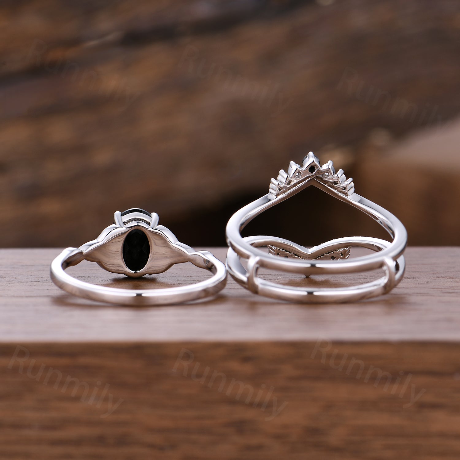 Celtic Knot Black Onyx Engagement Ring Set Unique White Gold Moissanite Bridal Ring Set Double Wedding Enhancer Band Anniversary Ring