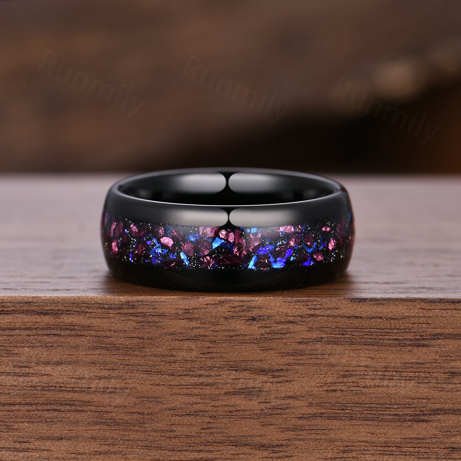 Blue Sapphire & Amethyst Couple Ring Set: Black Gold Wedding Bands, Anniversary Promise Rings