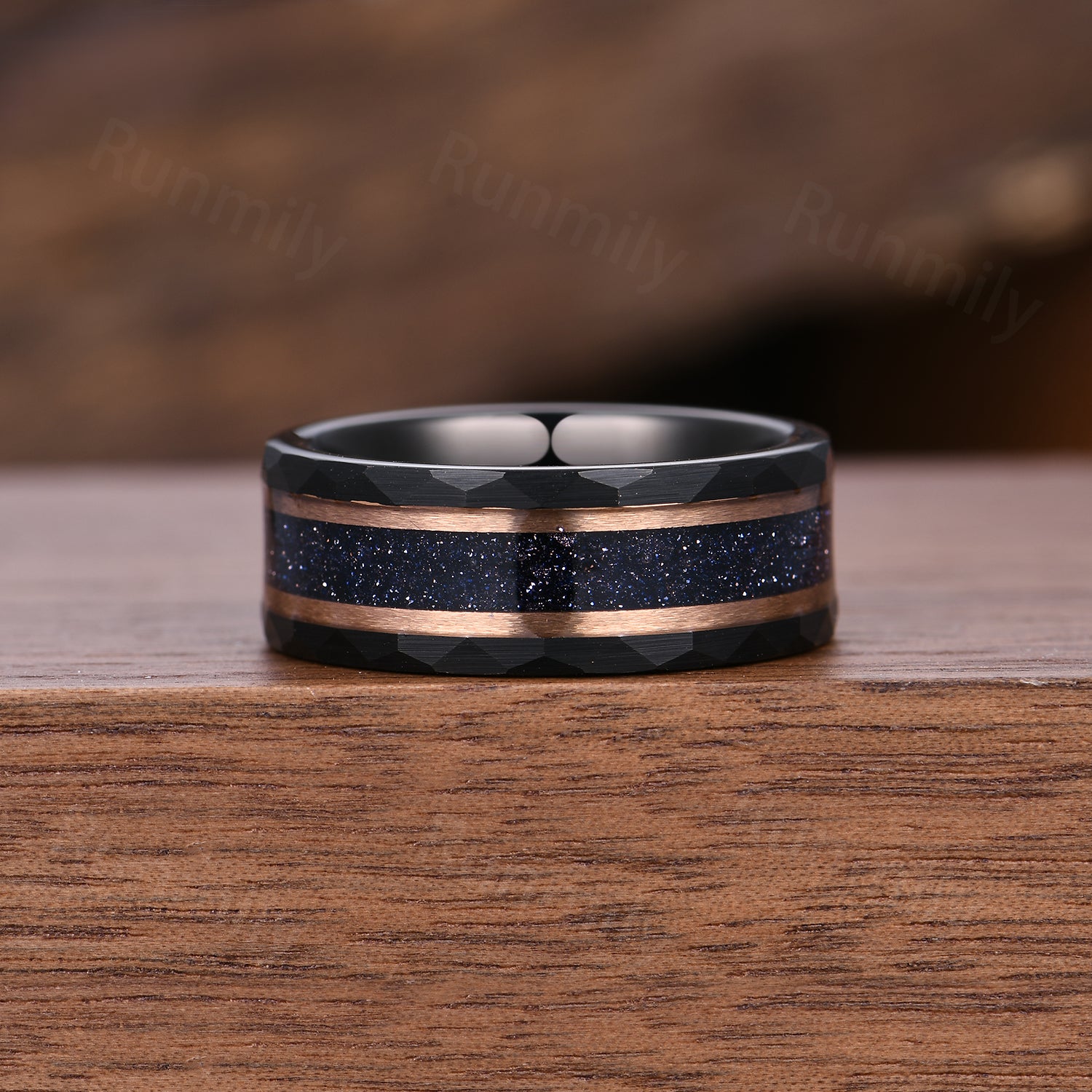 Galaxy Couple Ring Set - Blue Sandstone Women’s Ring & Men’s Matching Band - Unique Promise Ring Set - Rose Gold Rings