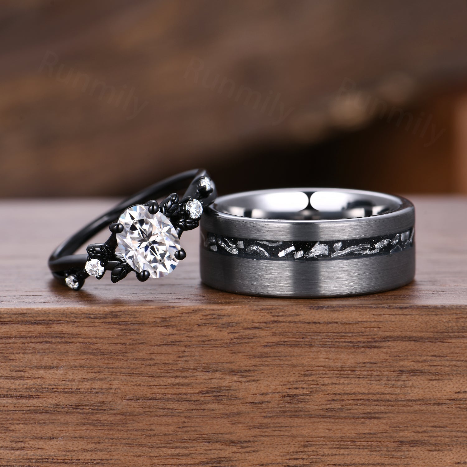 Oval Cut Moissanite Couples Ring Set Unique Vintage Bridal Ring Black Silver & Tungsten His and Hers Wedding Bands Diamond Ring Set