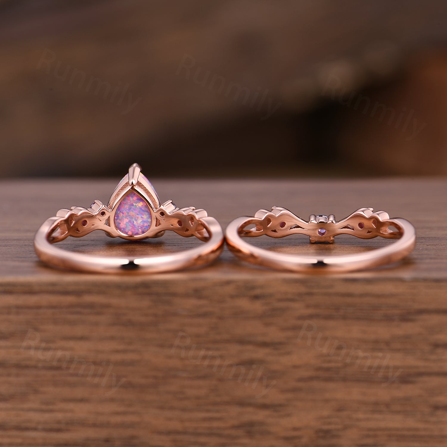 Lavender Opal Amethyst Wedding Ring Set Pear Shaped Purple Opal Engagement Ring Rose Gold Celtic Knot Bridal Ring Set