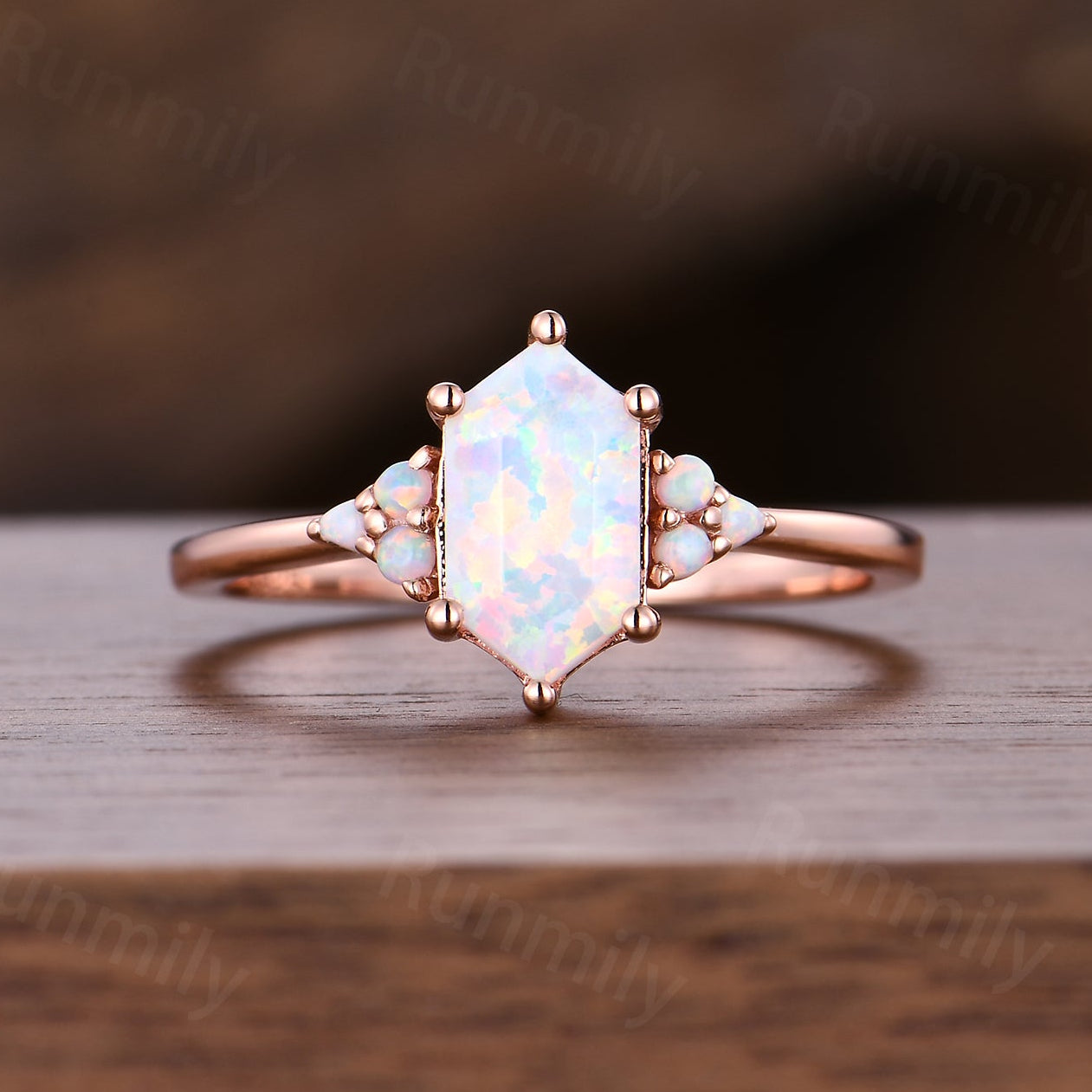 Hexagon Opal Engagement Ring Unique October Birthstone Anniversary Promise Ring