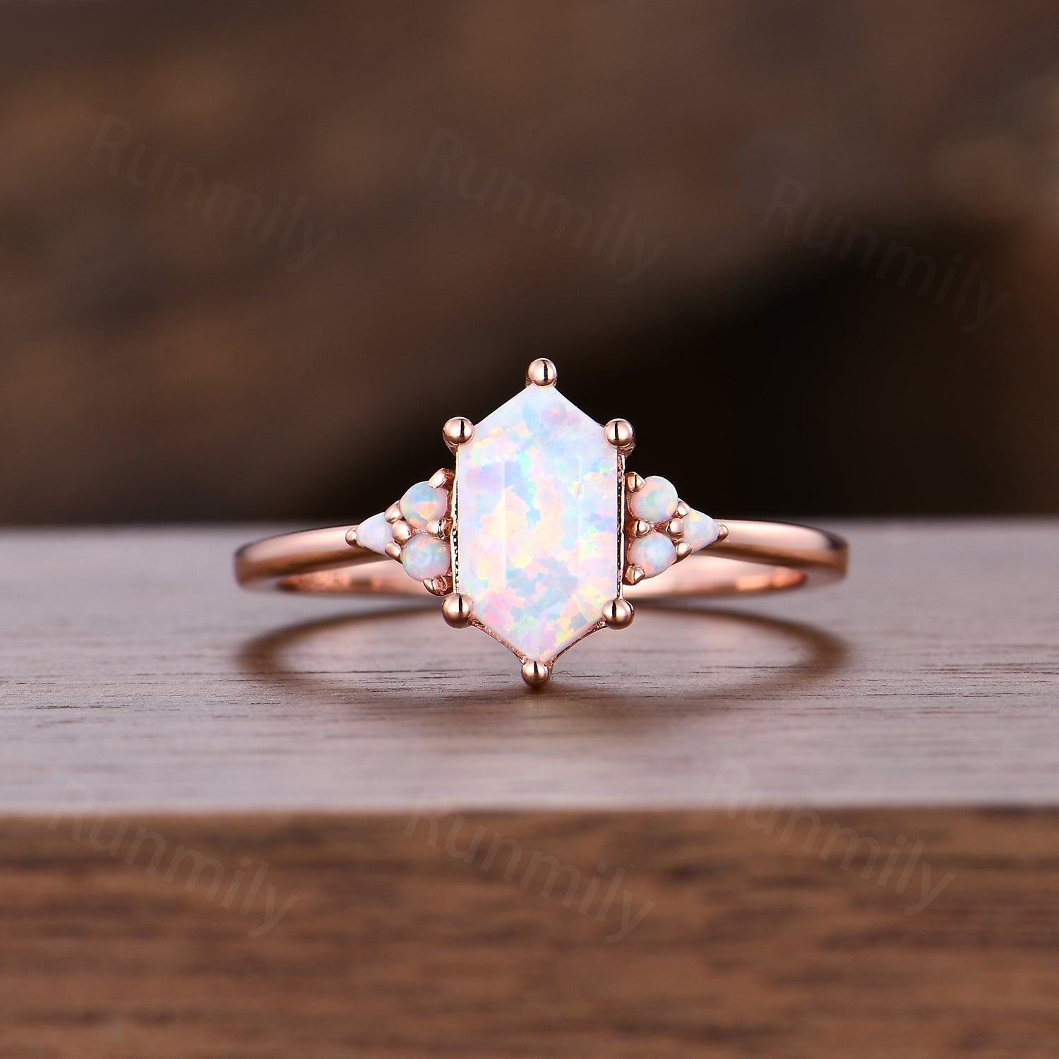 Hexagon Opal Engagement Ring Unique October Birthstone Anniversary Promise Ring