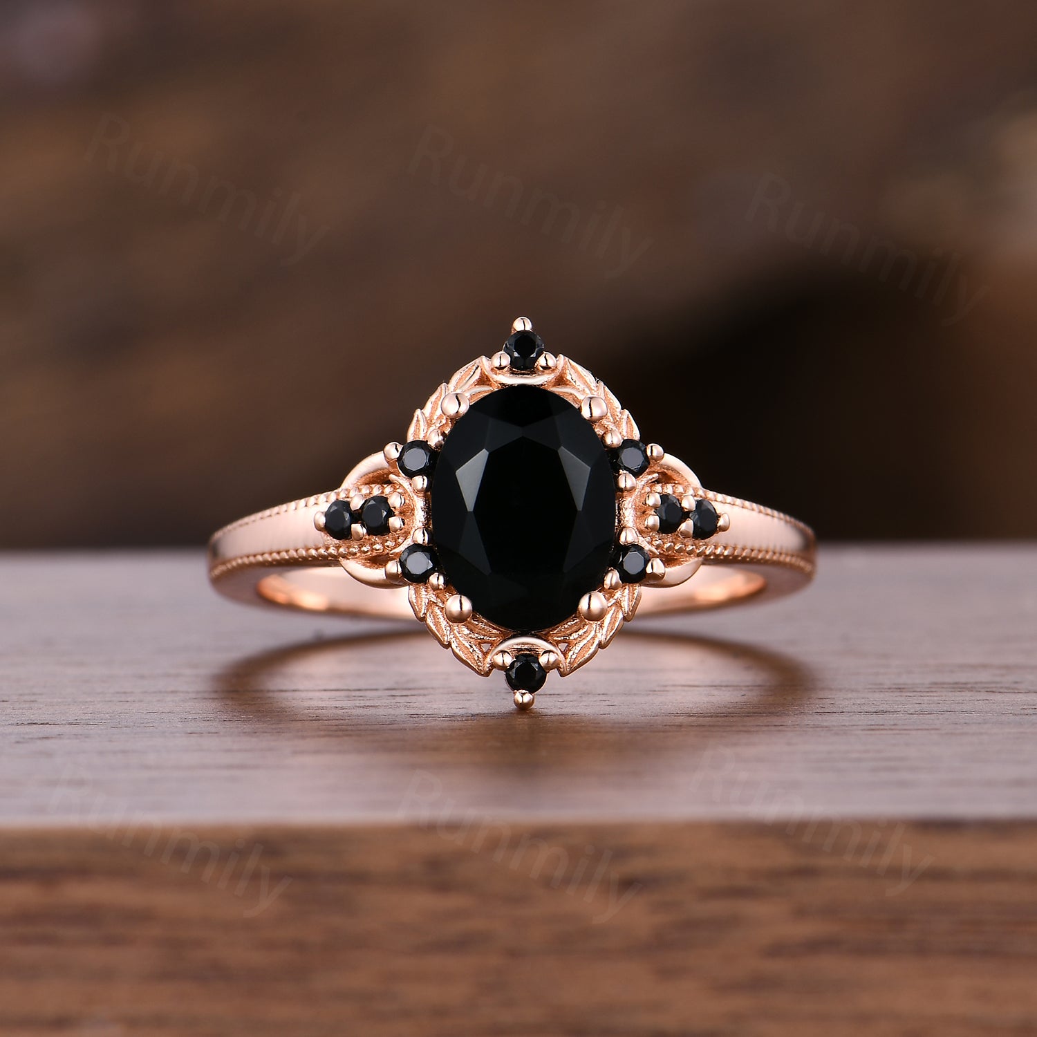 Antique Oval Black Onyx Ring, 14k Rose Gold Vintage Promise Ring