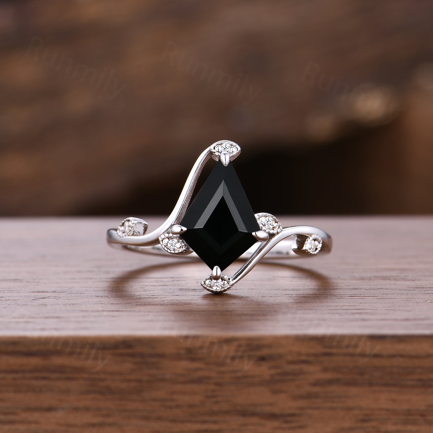 Art Deco Black Onyx Engagement Ring Set Unique Twig Twist Moissanite Stacking Bridal Ring Sterling Silver Promise Anniversary Ring