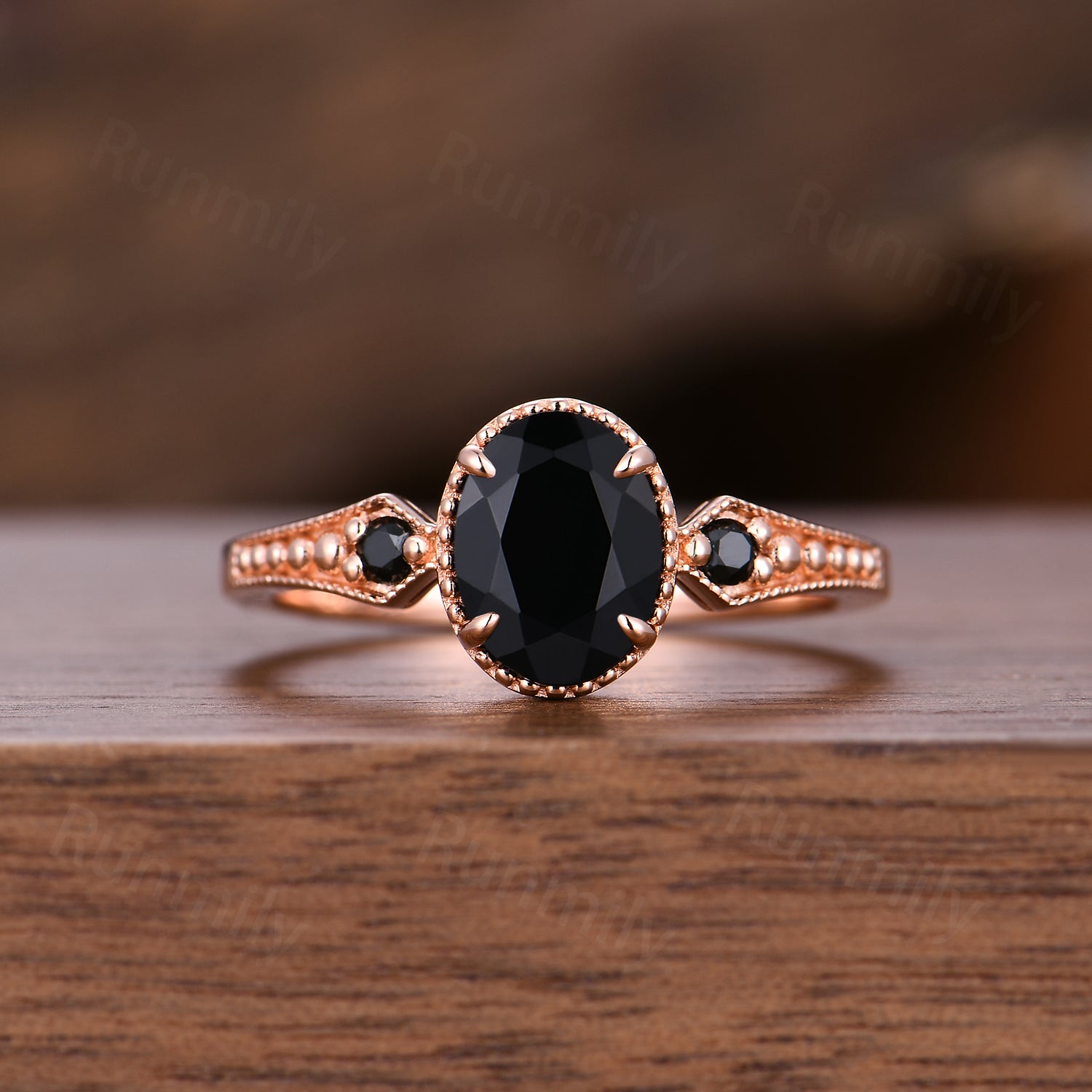 Vintage Black onyx engagement ring Set Unique oval cut ring Double curved black gem wedding band Bridal Promise ring gift women