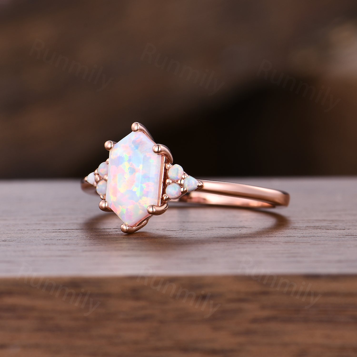 Hexagon Opal Engagement Ring Unique October Birthstone Anniversary Promise Ring