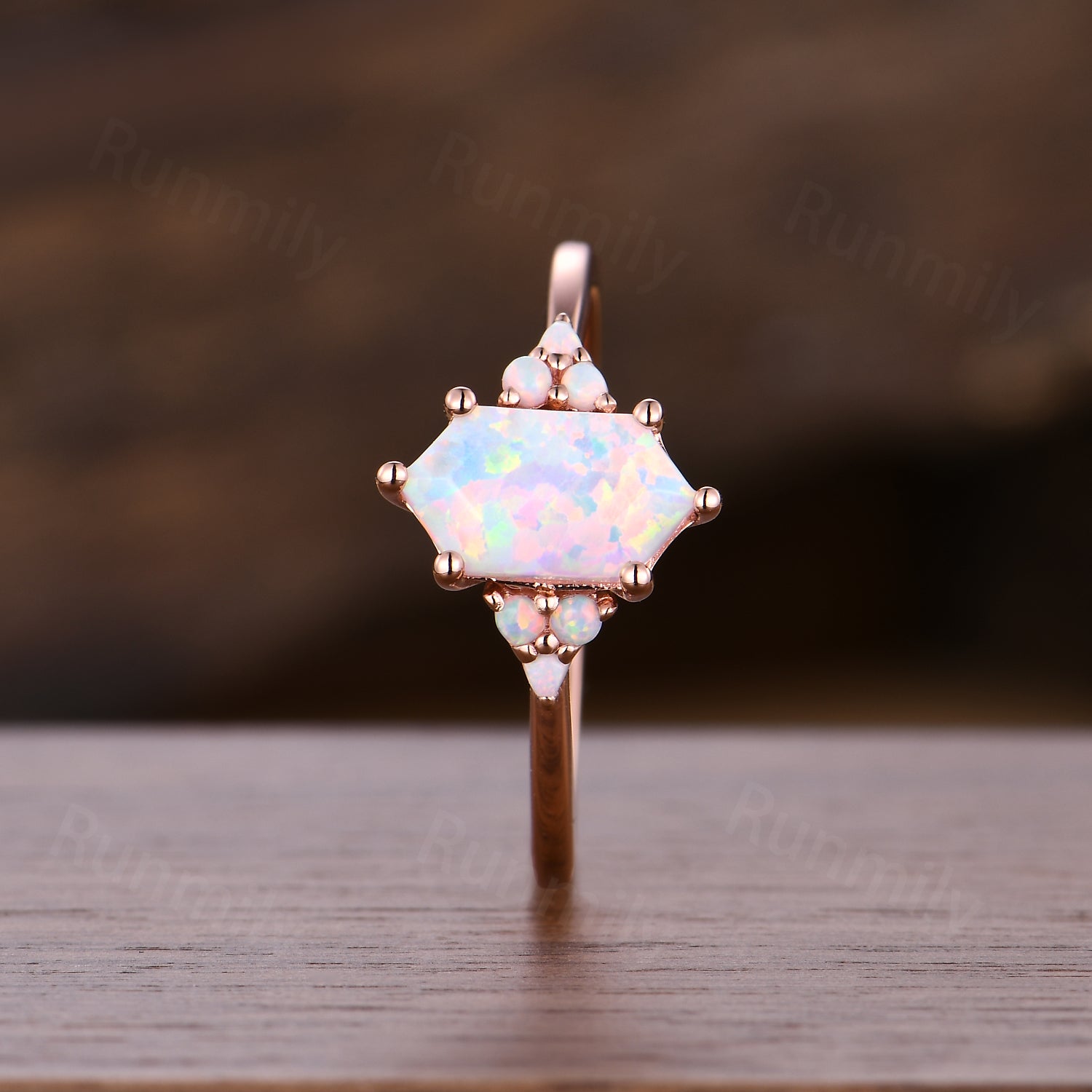 Hexagon Opal Engagement Ring Unique October Birthstone Anniversary Promise Ring