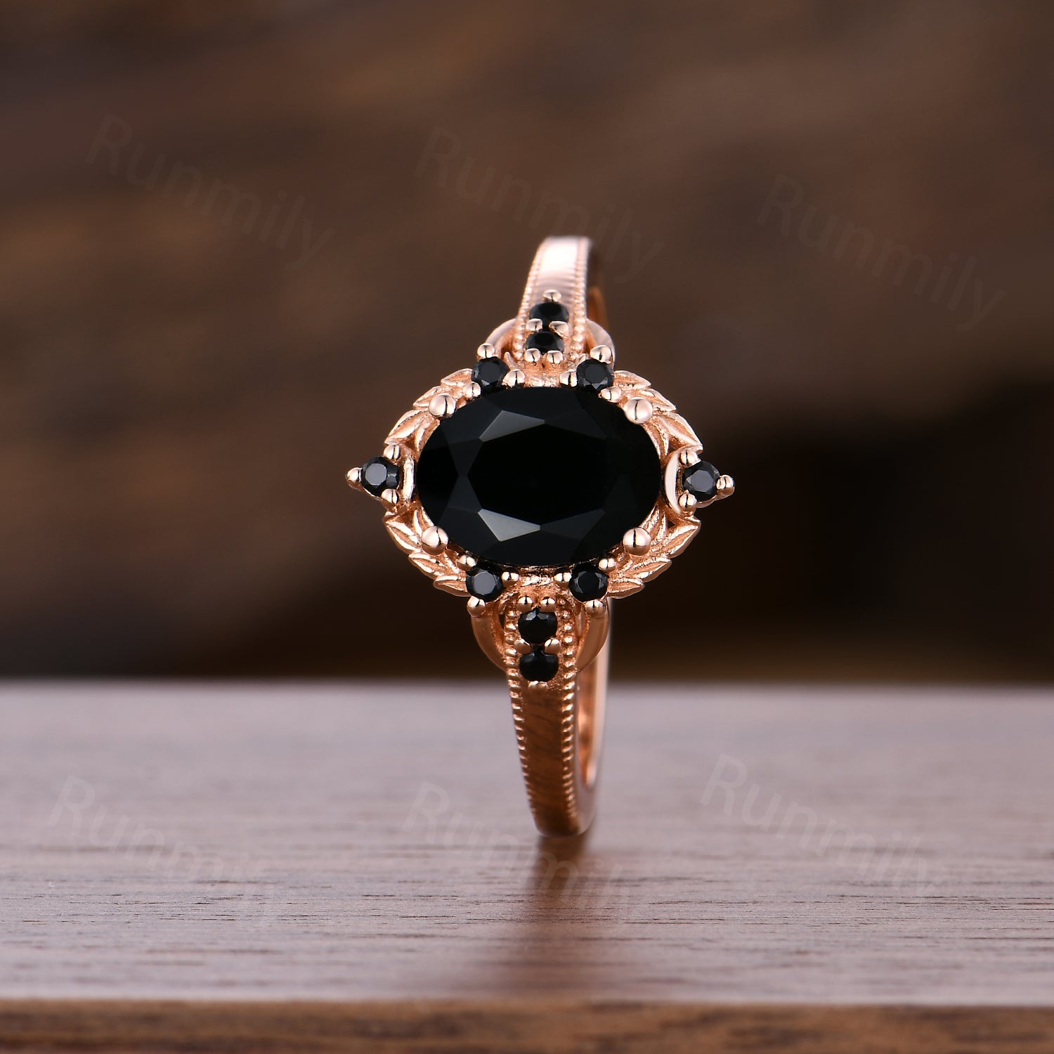 Antique Oval Black Onyx Ring, 14k Rose Gold Vintage Promise Ring