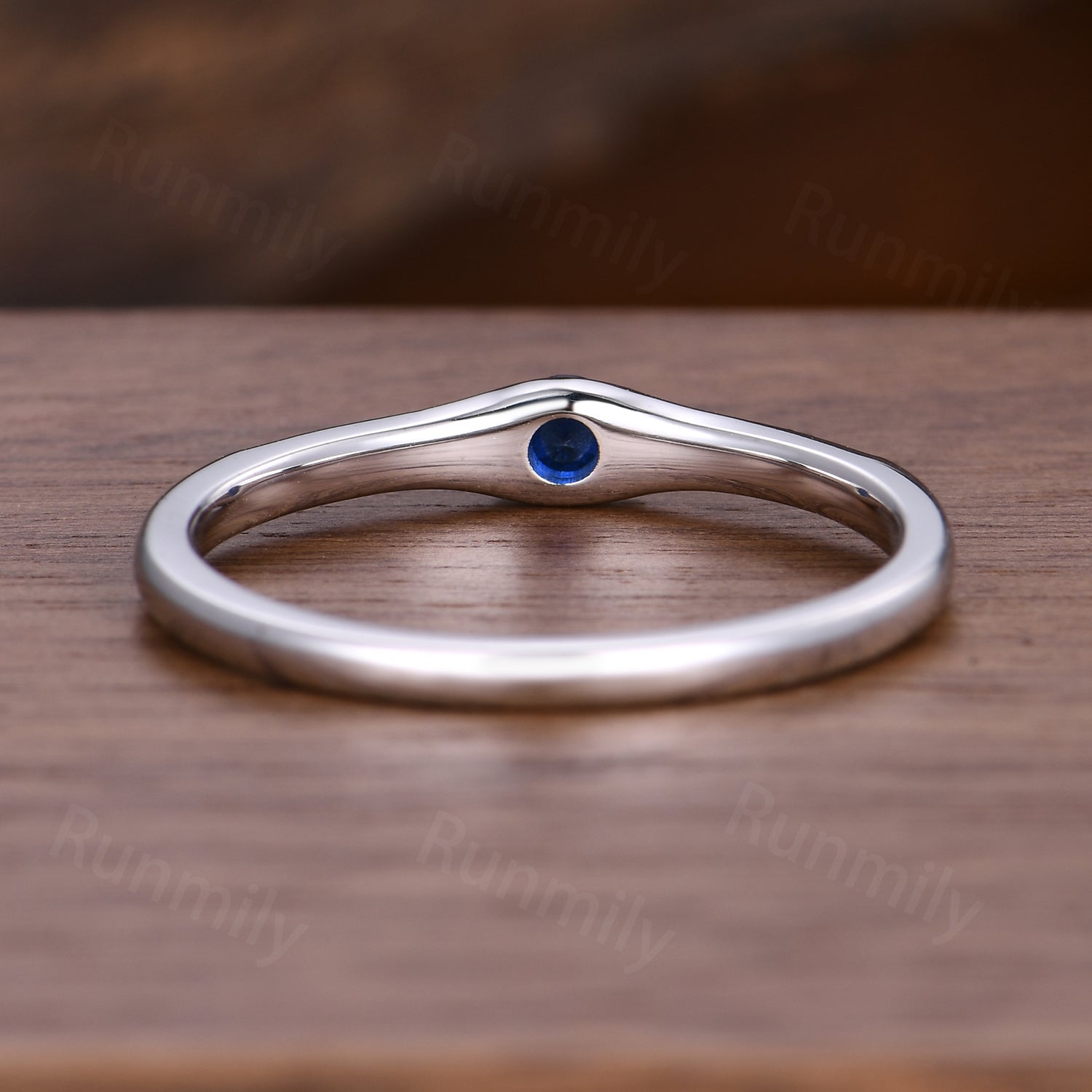 Dainty Blue Sapphire Wedding Band Sterling Silver Black Spinel Wedding Ring Art Deco Matching Stacking Band Anniversary Gift for Her