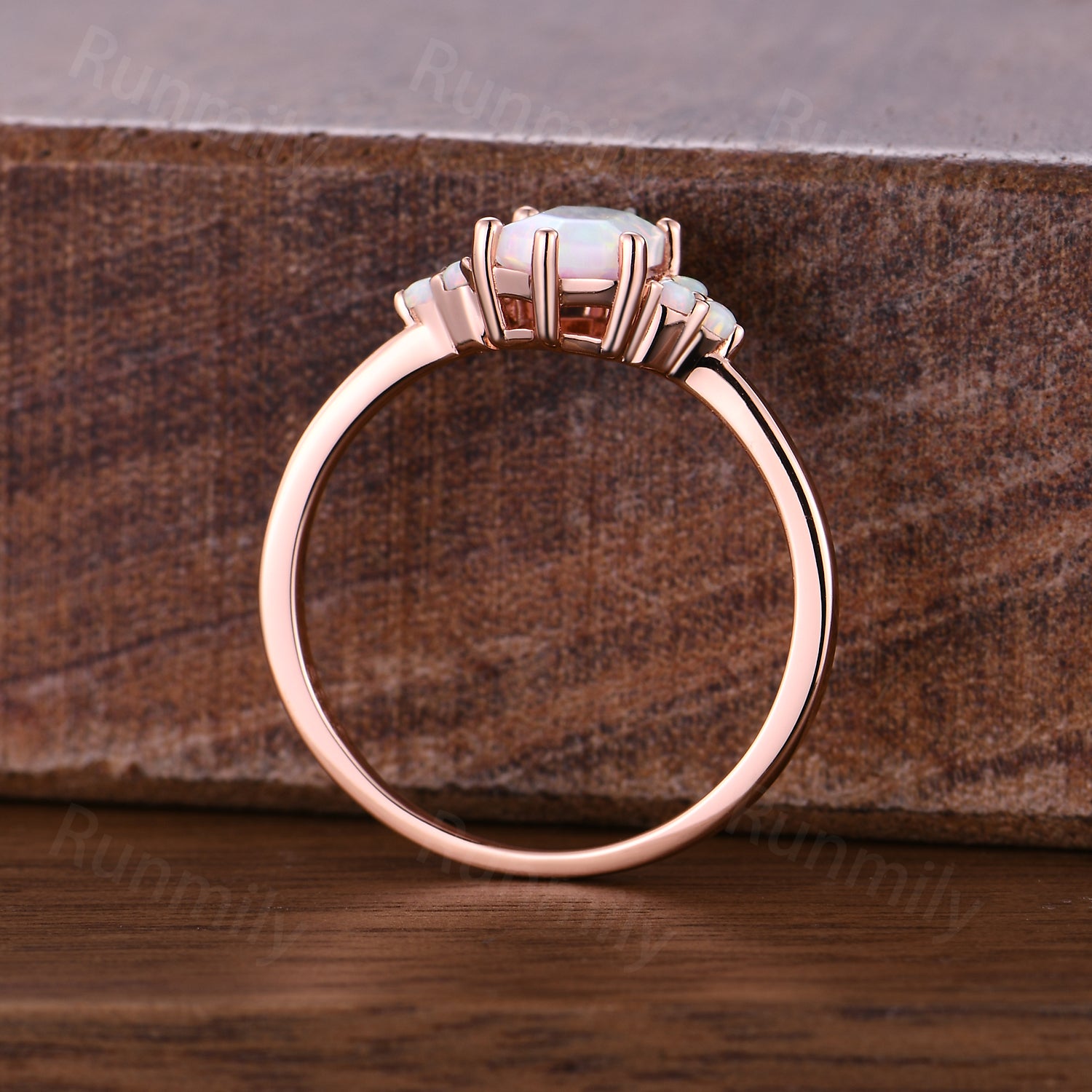 Hexagon Opal Engagement Ring Unique October Birthstone Anniversary Promise Ring