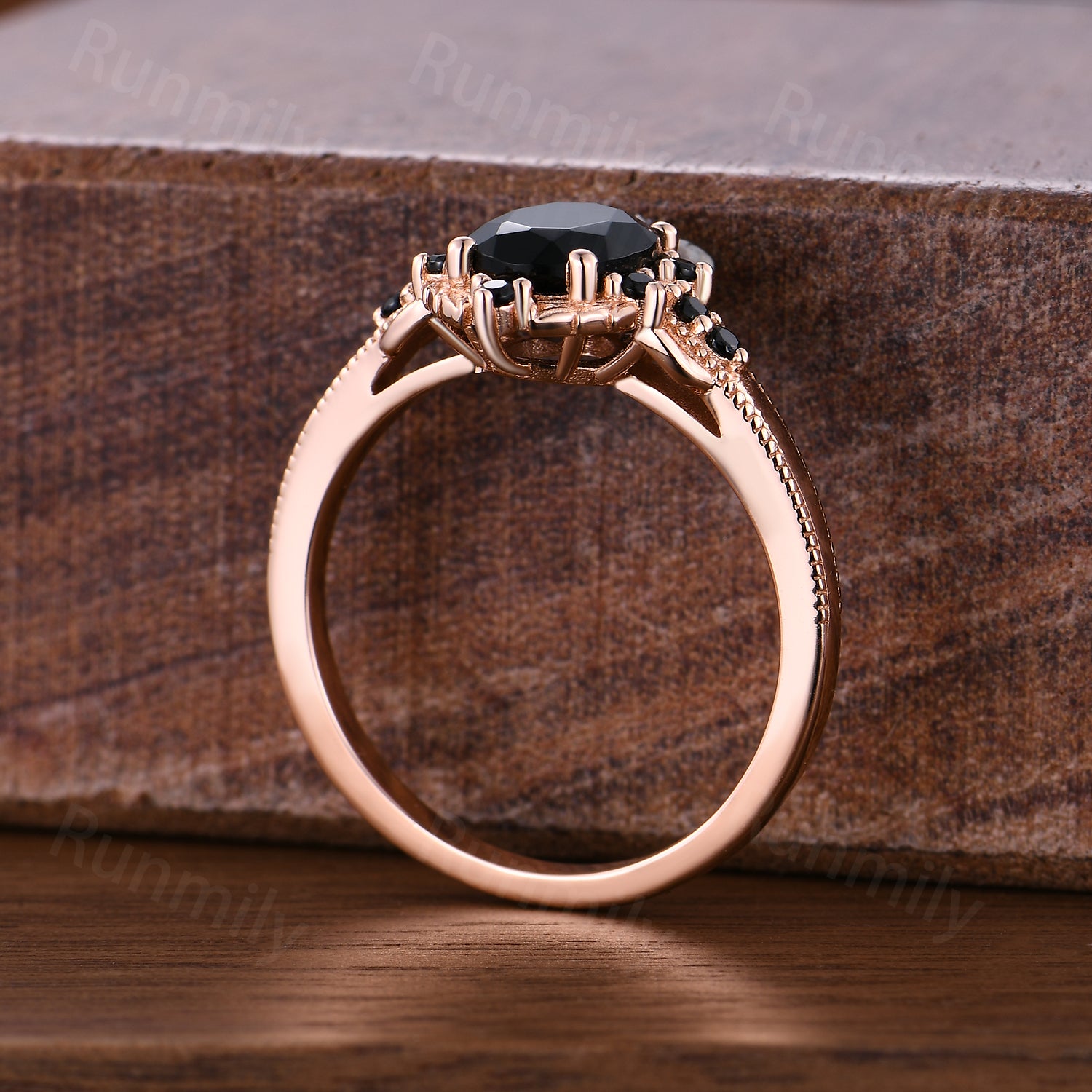 Antique Oval Black Onyx Ring, 14k Rose Gold Vintage Promise Ring