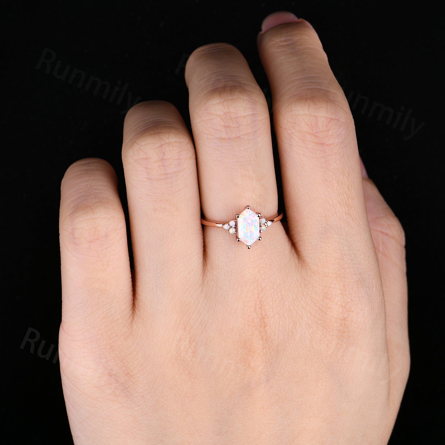 Hexagon Opal Engagement Ring Unique October Birthstone Anniversary Promise Ring