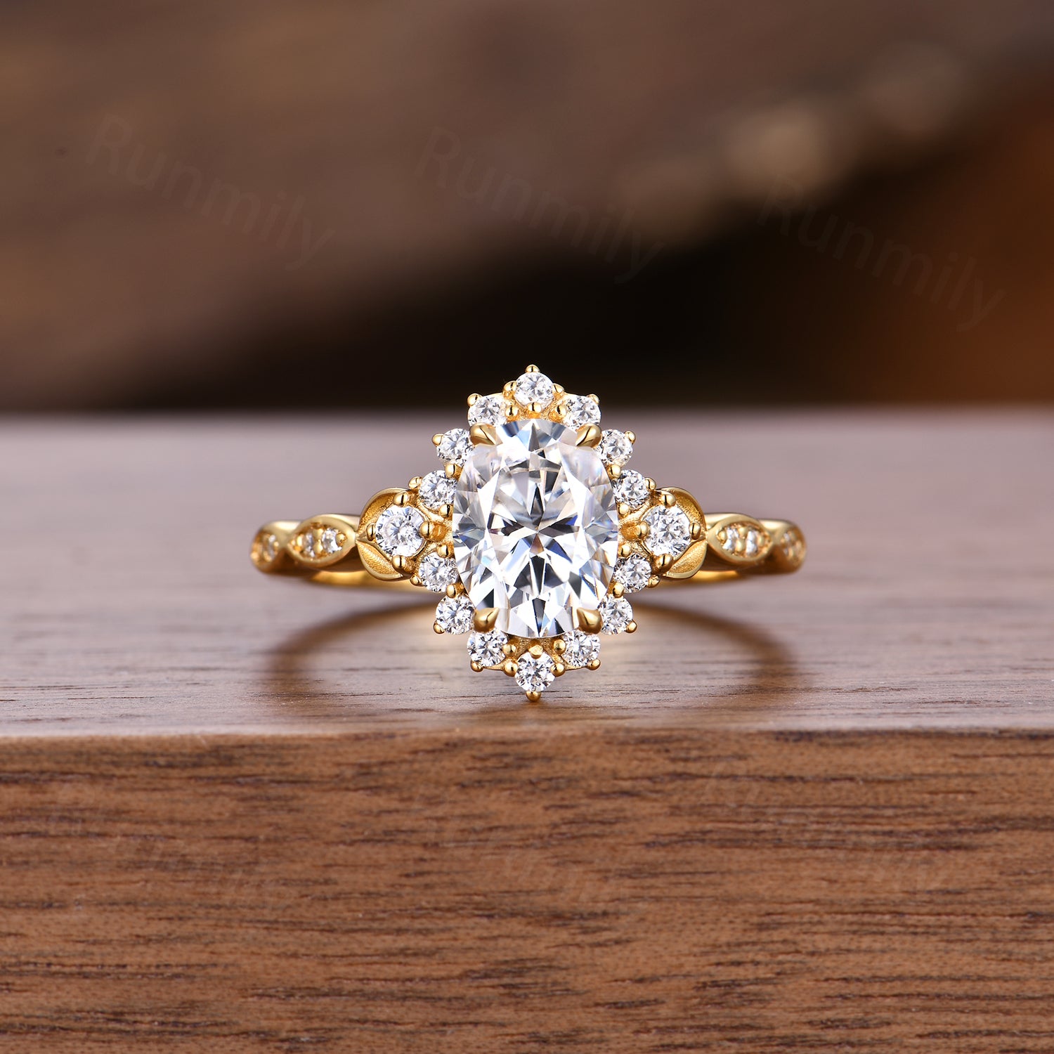 Vintage Moissanite Couples Ring Set Unique Oval Diamond Bridal Ring Yellow Gold His and Hers Wedding Bands Matching Ring Set