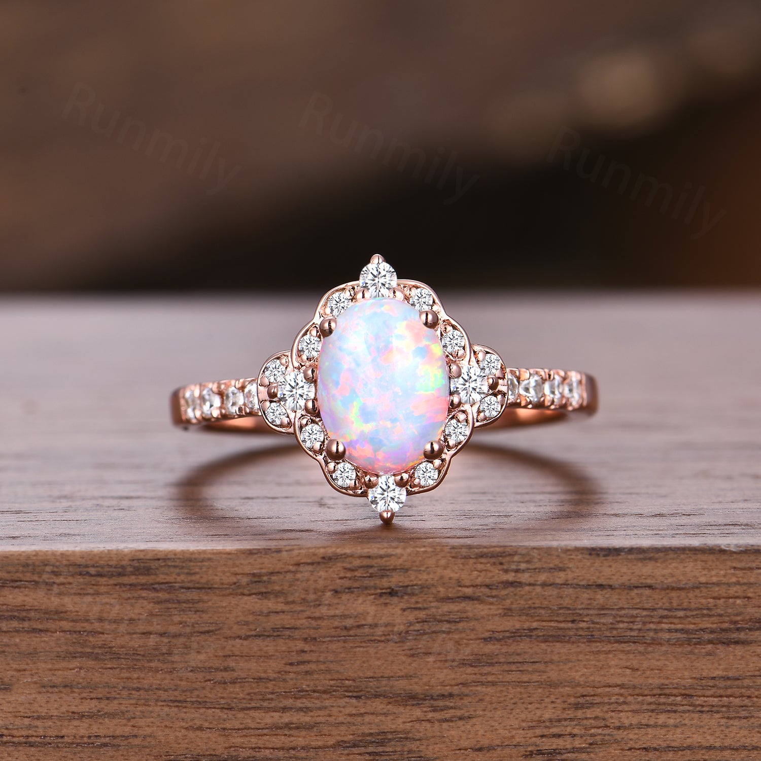 Oval shaped Opal engagement ring set rose gold opal ring vintage moissanite wedding ring October birthstone ring unique bridal wedding set