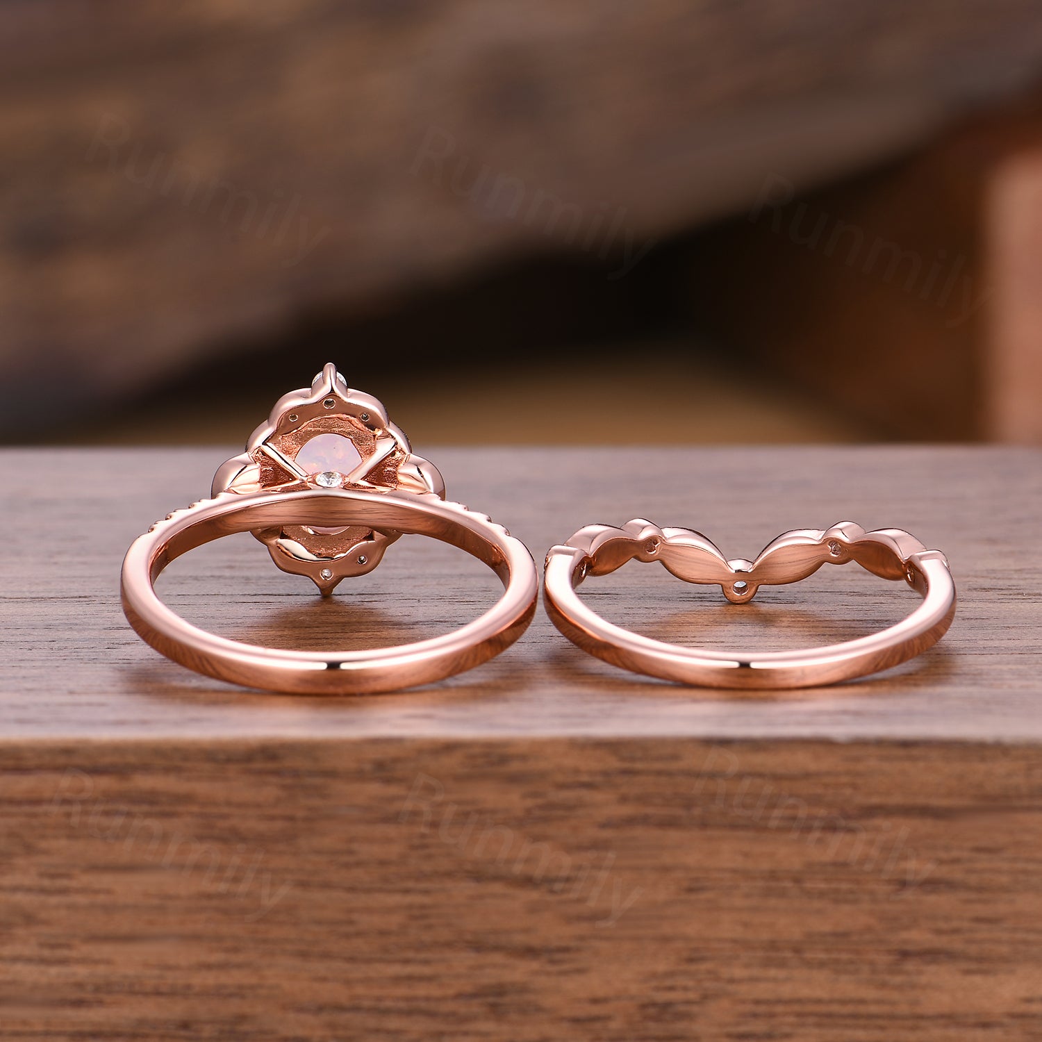Oval shaped Opal engagement ring set rose gold opal ring vintage moissanite wedding ring October birthstone ring unique bridal wedding set