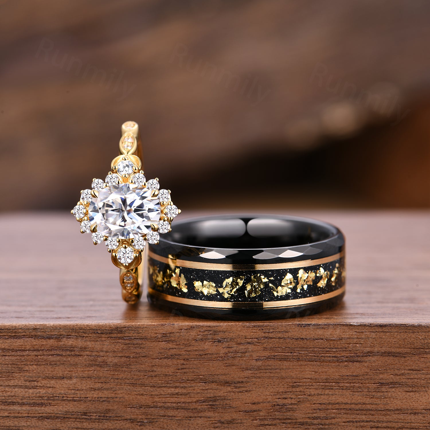 Vintage Moissanite Couples Ring Set Unique Oval Diamond Bridal Ring Yellow Gold His and Hers Wedding Bands Matching Ring Set