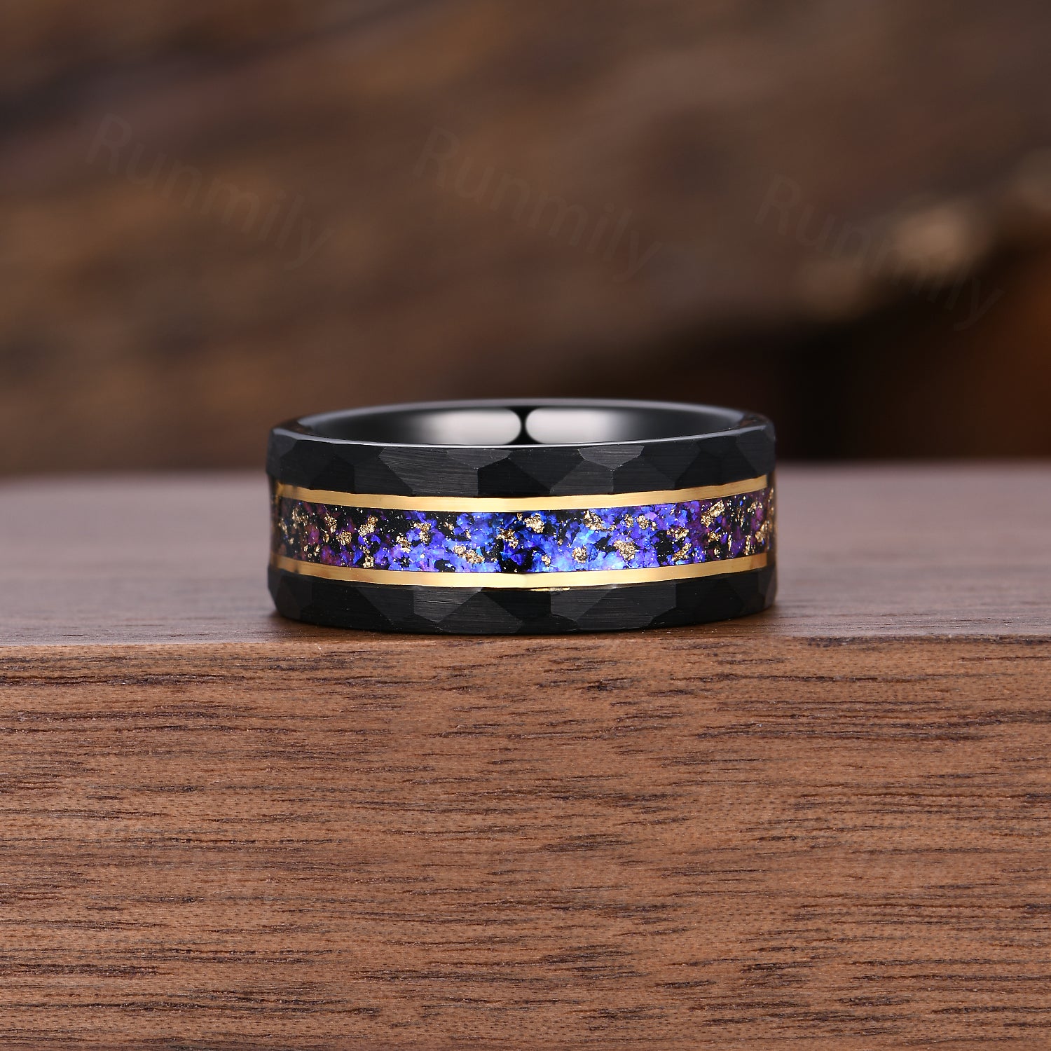 Starry Night Rings, Galaxy Blue Sandstone Couples Ring Set, Unique Cluster Bridal Ring, Yellow Gold Couple Wedding Band Cosmos Promise Rings