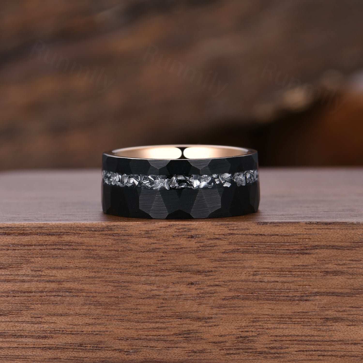 Vintage Black Onyx Couple Ring Set Rose Gold & Tungsten His and Her Band Matching Unique Promise Ring Set