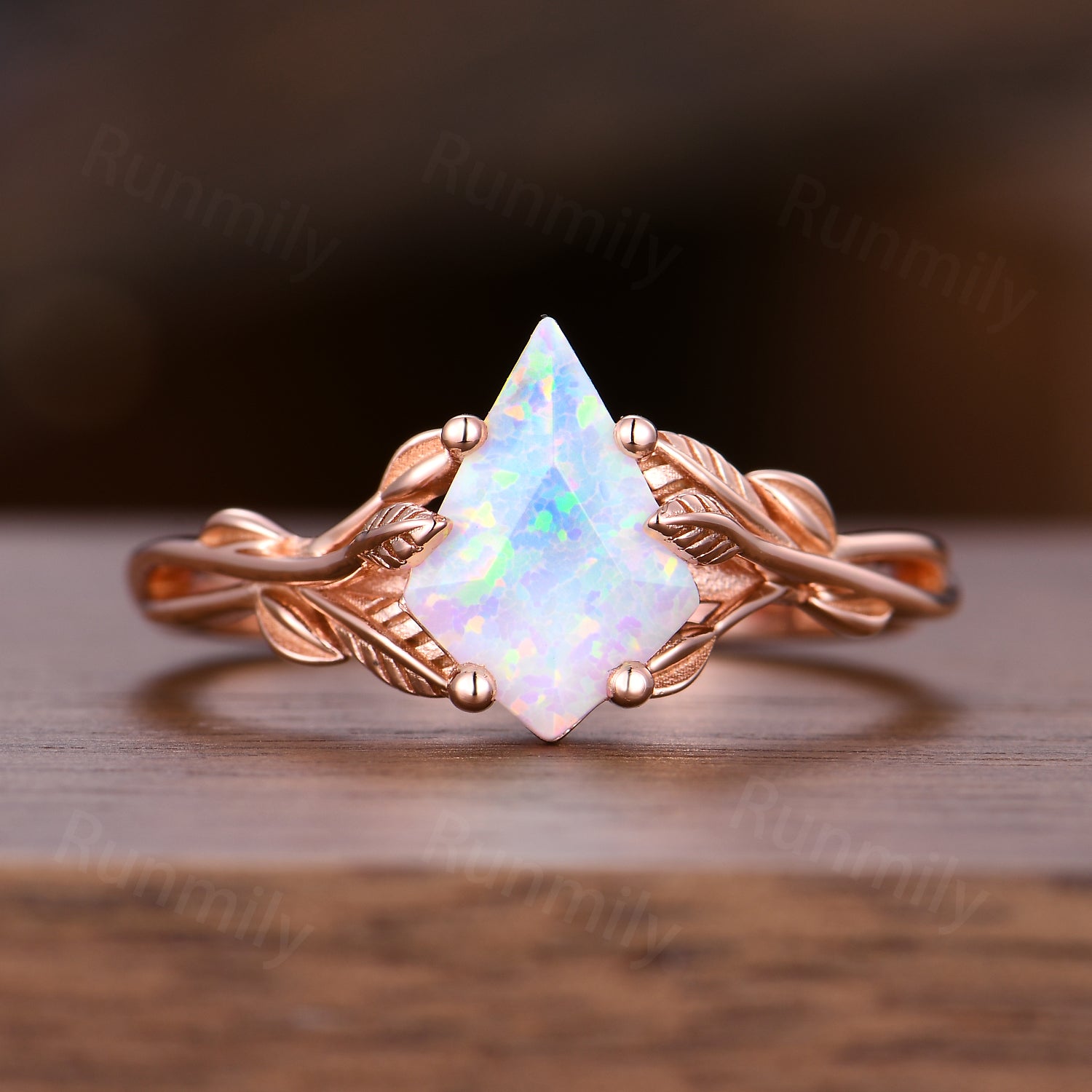 Kite Cut White Opal Couples Ring Set Rose Gold Twig Leaf Ring His And Hers Wedding Band Mens Tungsten Ring October Anniversary Rings