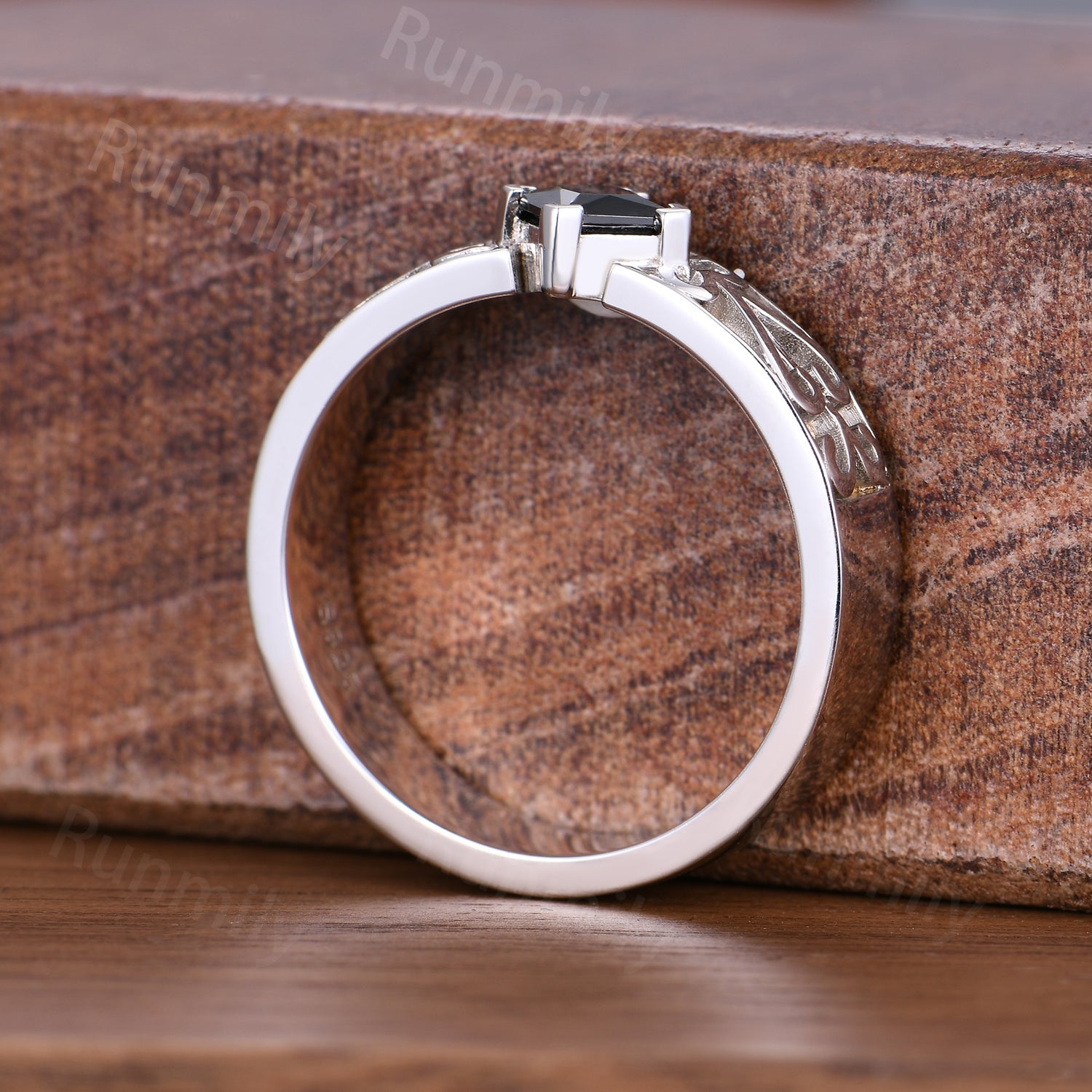 Princess Cut Black Onyx Mens Ring Celtic Love Knot Wedding Band 14k White Gold Mens Vintage Promise Ring