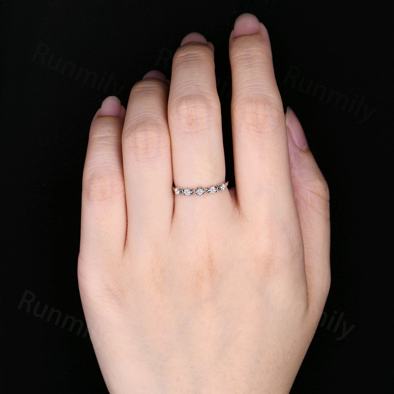 Celtic Knot Moissanite Wedding Band Unique Sterling Silver Stackable Ring Anniversary Art Deco Dainty Wedding Band For Women