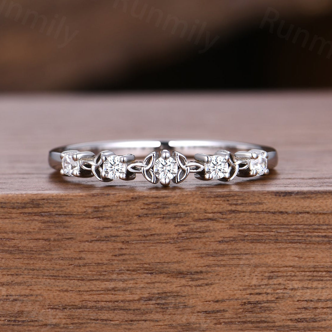 Celtic Knot Moissanite Wedding Band Unique Sterling Silver Stackable Ring Anniversary Art Deco Dainty Wedding Band For Women
