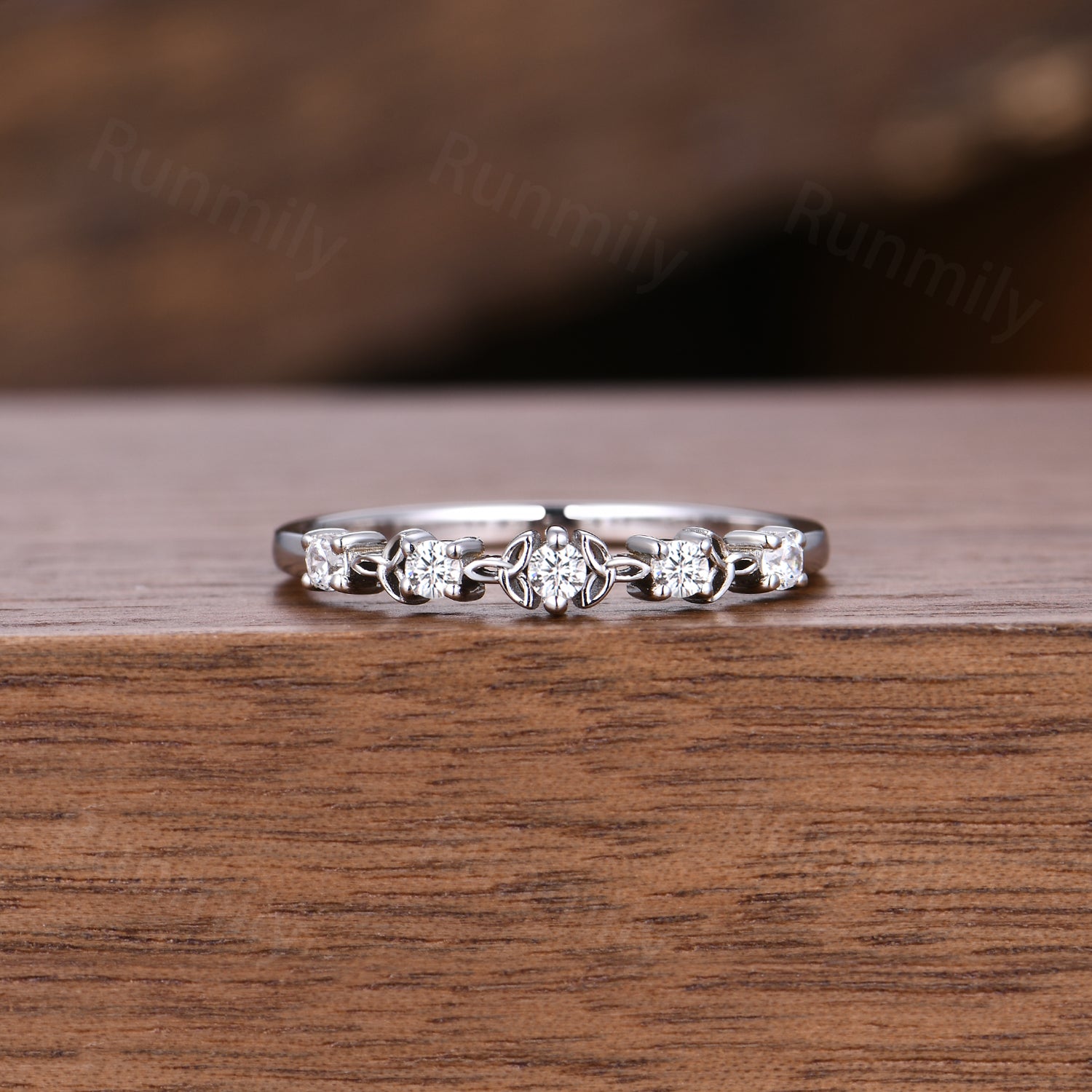 Celtic Knot Moissanite Wedding Band Unique Sterling Silver Stackable Ring Anniversary Art Deco Dainty Wedding Band For Women