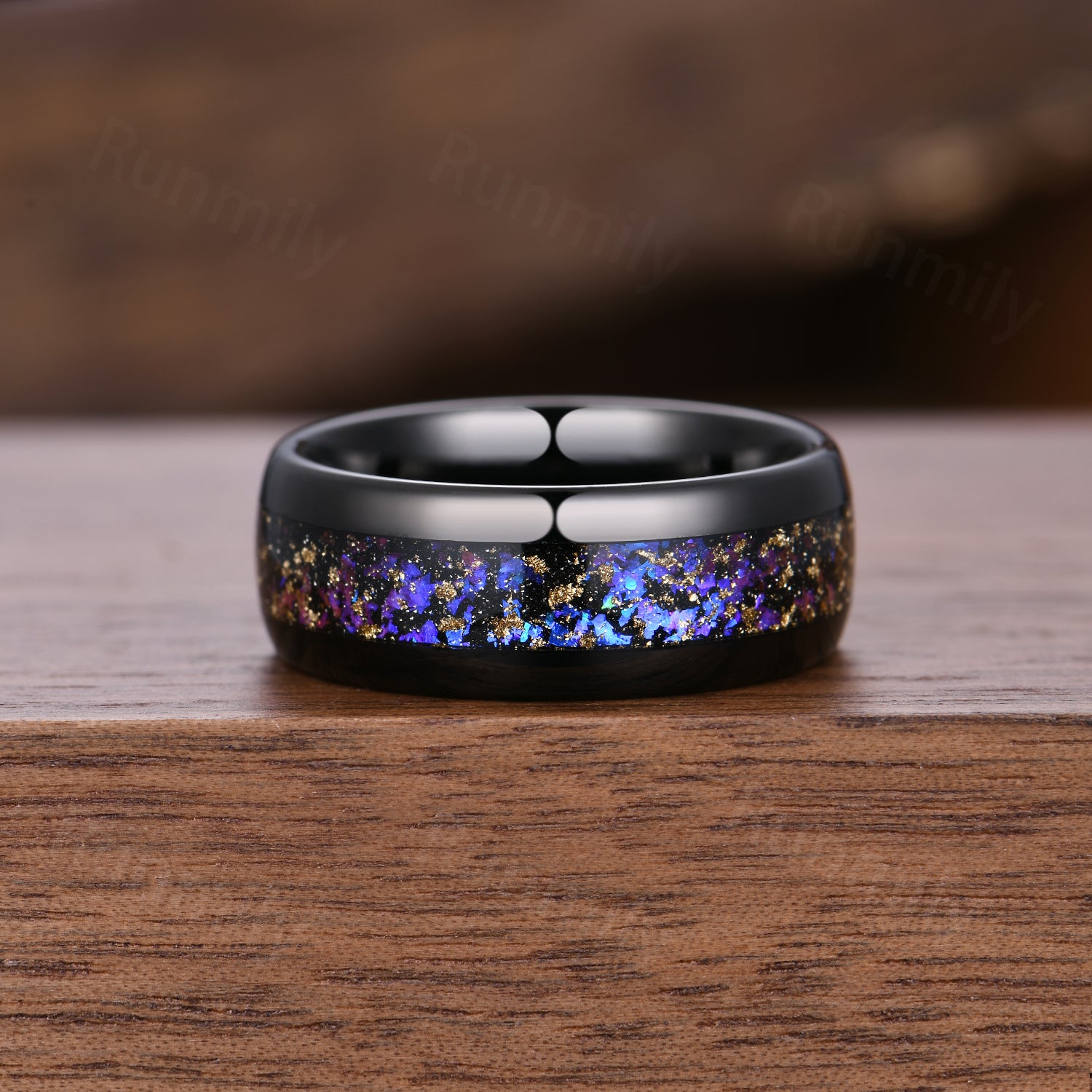 Blue Sandstone & Galaxy Orion Nebula Couples Ring- His and Hers Ring Set- Black Purple Matching Wedding Bands- Outer Space Couples Ring