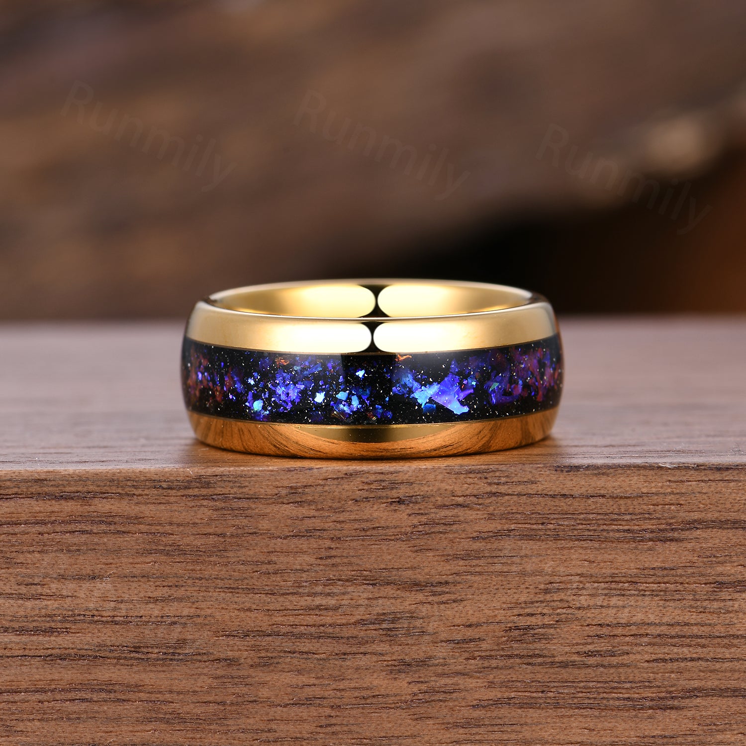 Galaxy Orion Nebula & Sapphire Couples Ring Set, His and Hers Matching Wedding Bands, Unique Yellow Gold Matching Promise Rings
