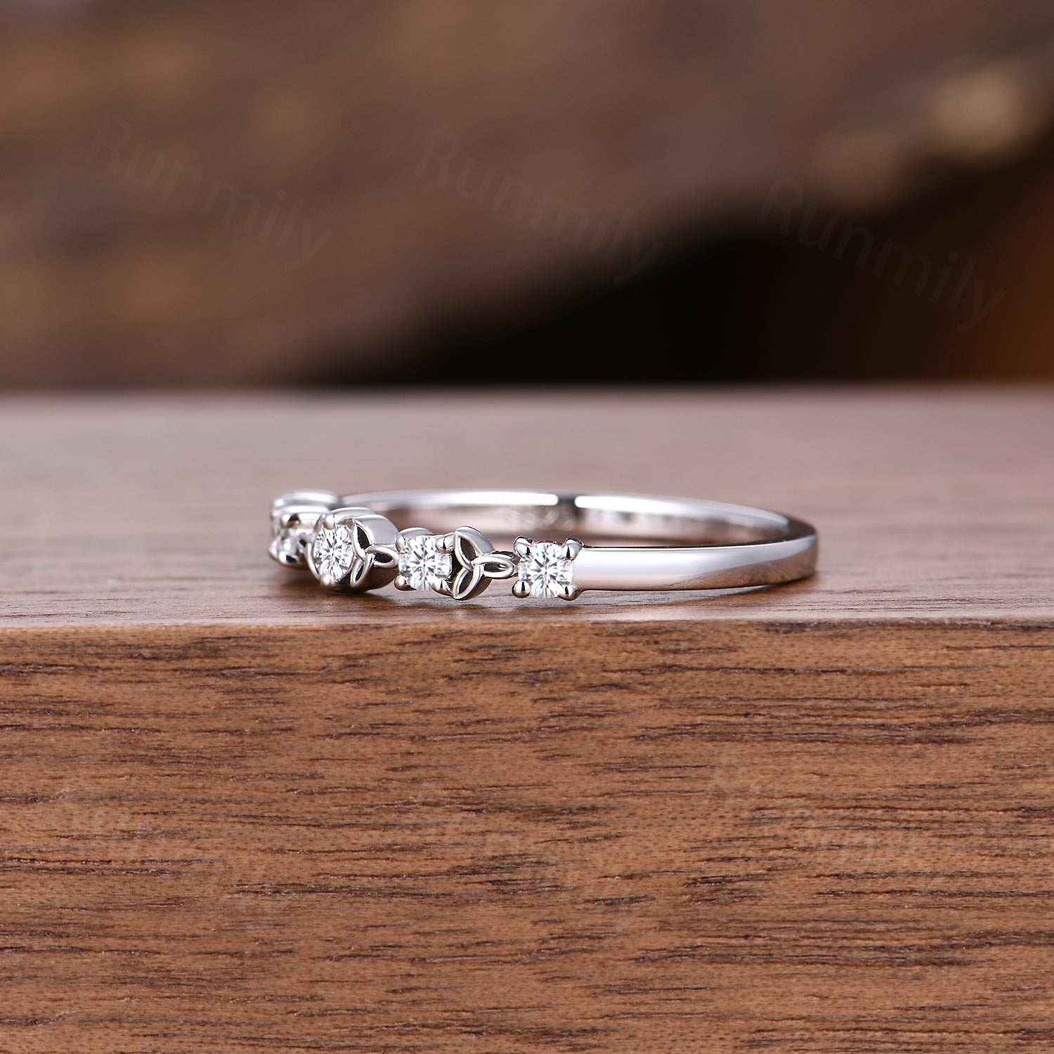 Celtic Knot Moissanite Wedding Band Unique Sterling Silver Stackable Ring Anniversary Art Deco Dainty Wedding Band For Women