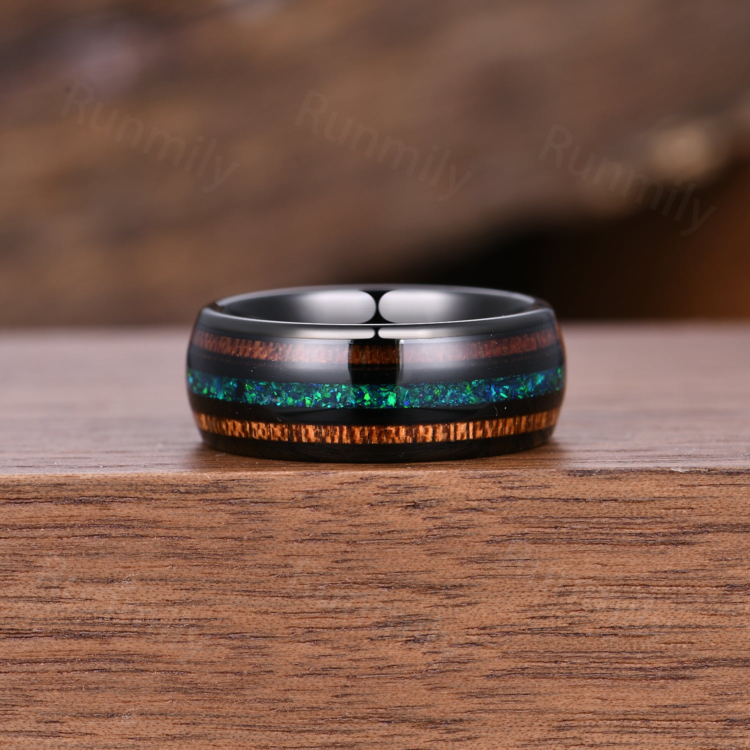 Hexagon Emerald & Whiskey Barrel Couples Ring Set- His and Hers Wedding Band- Silver Black Gold/ Tungsten Matching Promise Rings
