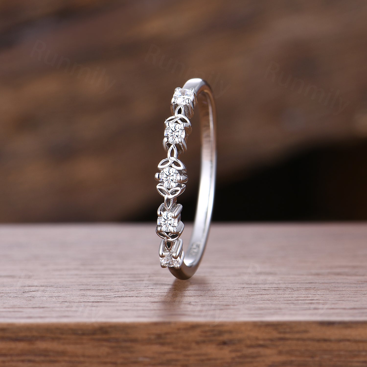 Celtic Knot Moissanite Wedding Band Unique Sterling Silver Stackable Ring Anniversary Art Deco Dainty Wedding Band For Women