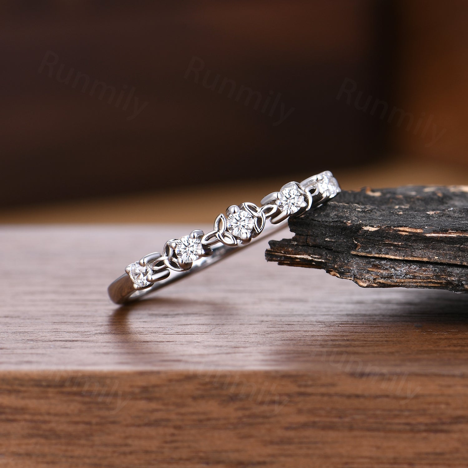 Celtic Knot Moissanite Wedding Band Unique Sterling Silver Stackable Ring Anniversary Art Deco Dainty Wedding Band For Women