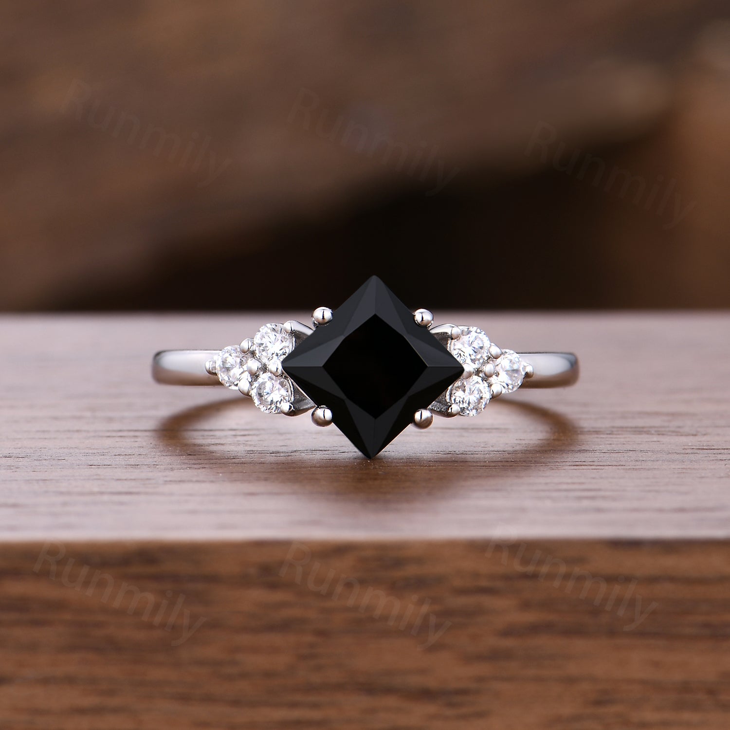 Princess Cut Black Onyx Engagement Ring Set Vintage Art Deco Moissanite Stacking Bridal Wedding Ring Unique Promise Anniversary Ring