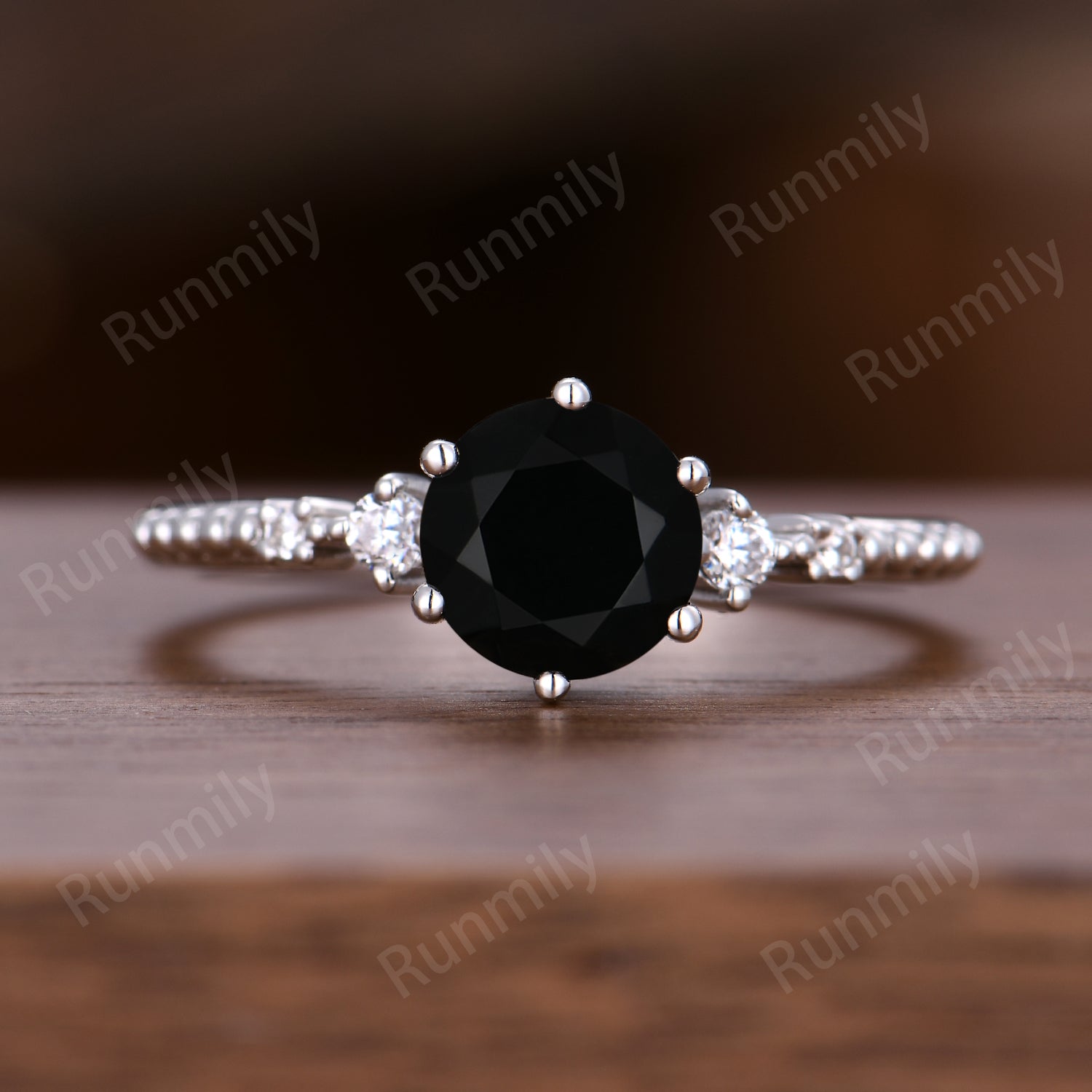 Round Cut Black Onyx Engagement Ring Set Sterling Silver Double Curved Moissanite Bridal Ring Set Unique Promise Anniversary Ring