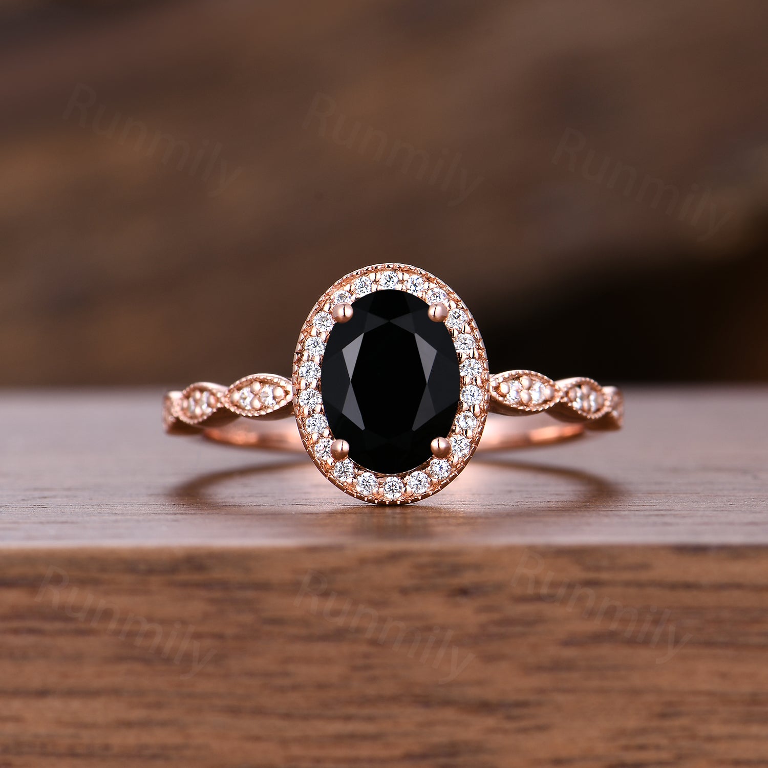 Vintage Black onyx engagement ring Set Unique rose gold Cluster moissanite ring Double curved wedding band Bridal Promise ring gift