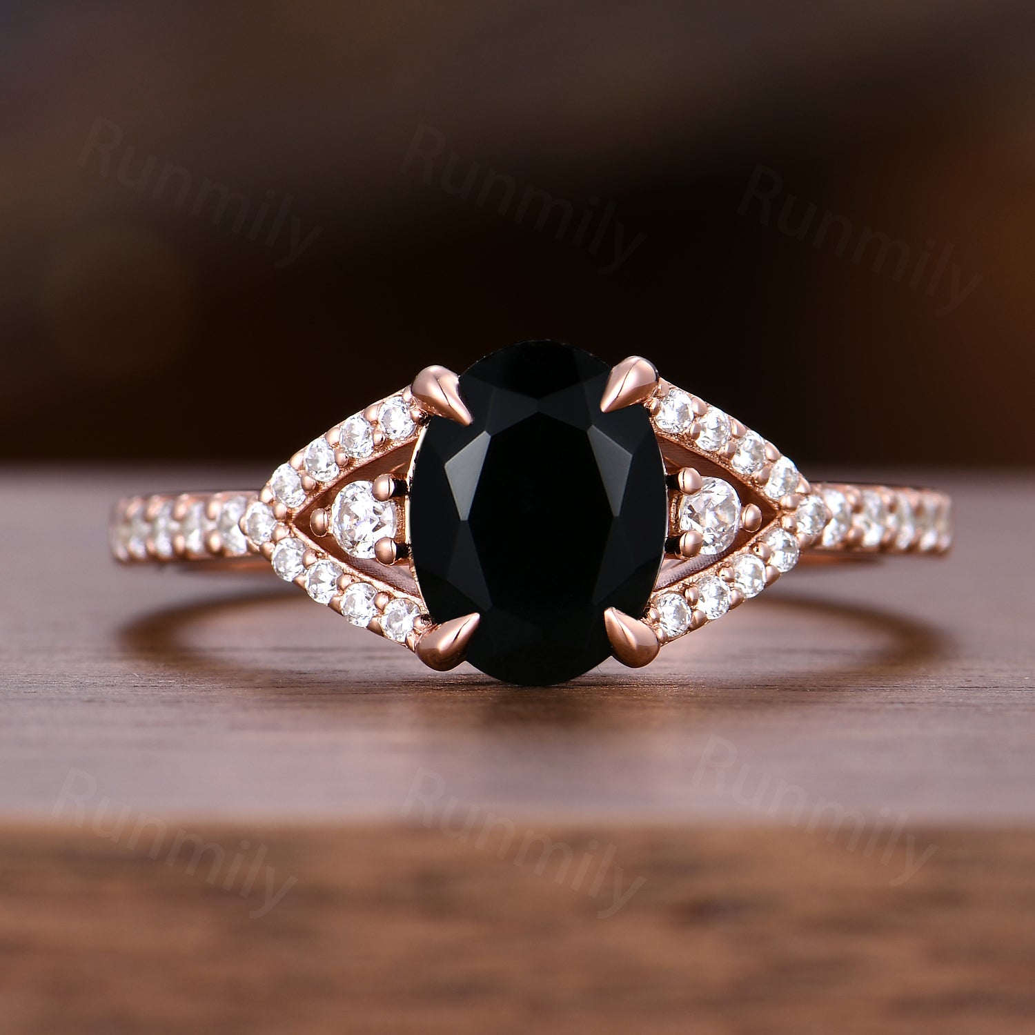 Vintage Oval Cut Rose Gold Black Onyx Couple Ring Set Double Curved Moissanite Wedding Band Bridal Promise Ring Gifts For Women