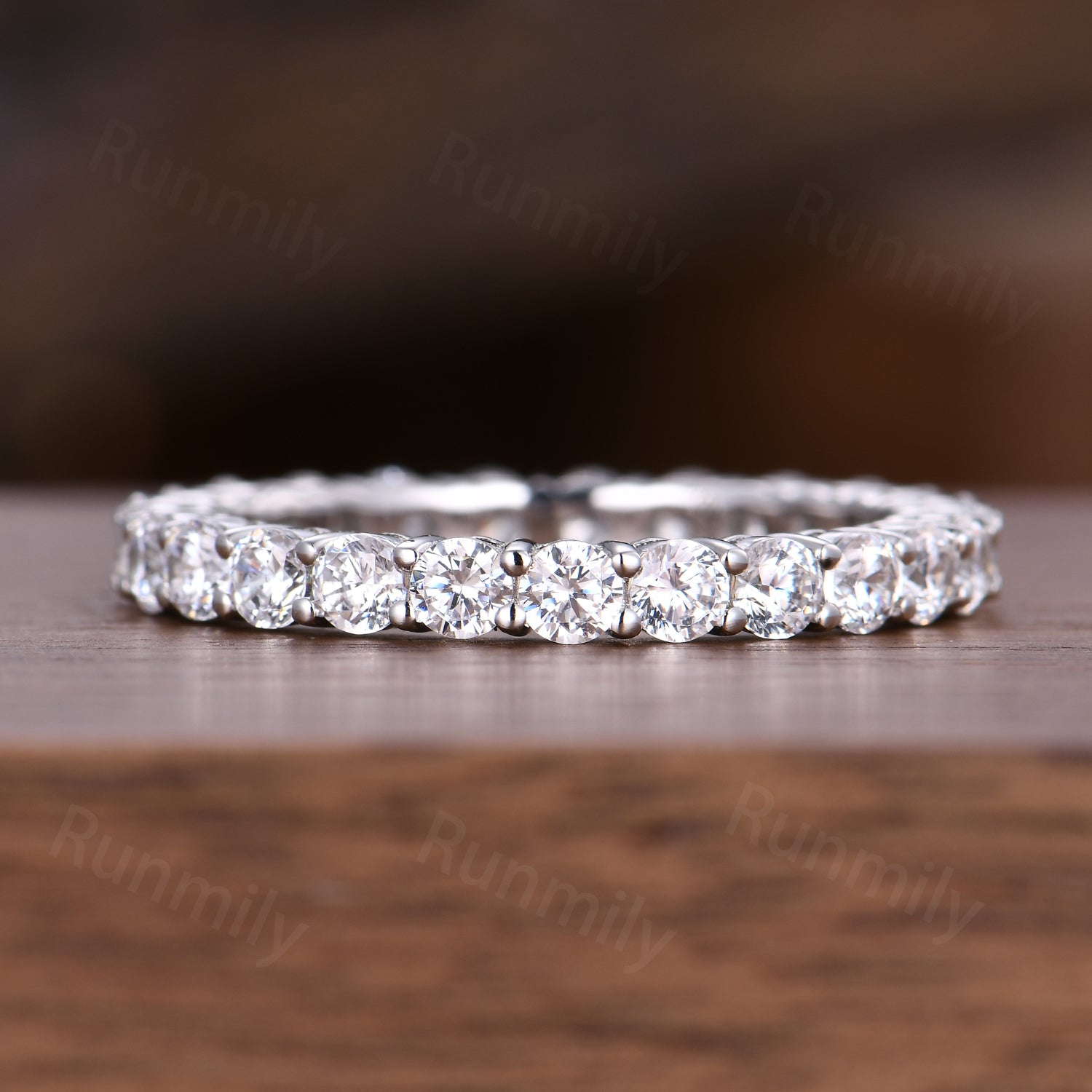 2.5mm Round Cut Moissanite Wedding Band Sterling Silver Eternity Stacking Band Colorless Moissanite Anniversary Ring Gift