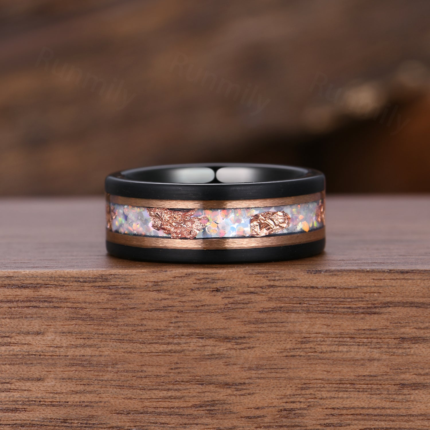 Unique Coffin Black Onyx Couples Ring Art Deco Rose Gold & Tungsten Ring For Men For Women