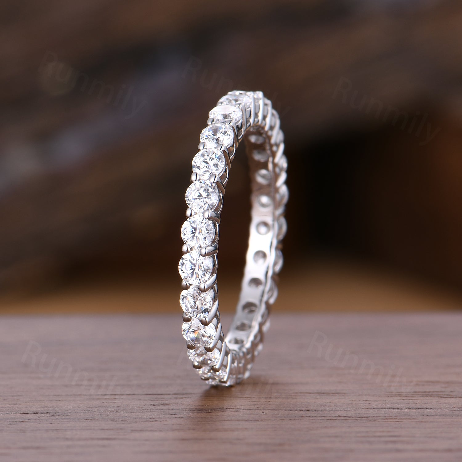 2.5mm Round Cut Moissanite Wedding Band Sterling Silver Eternity Stacking Band Colorless Moissanite Anniversary Ring Gift