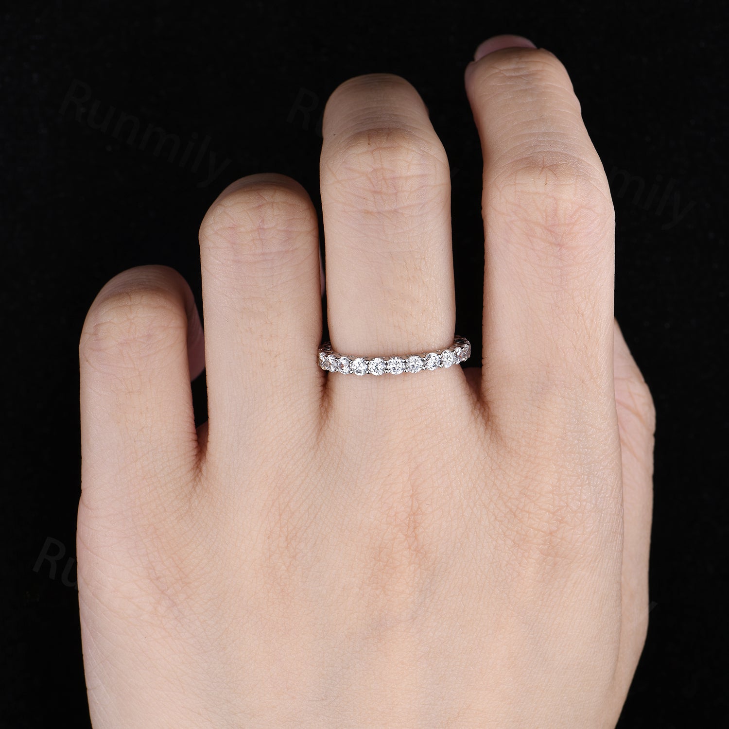 2.5mm Round Cut Moissanite Wedding Band Sterling Silver Eternity Stacking Band Colorless Moissanite Anniversary Ring Gift