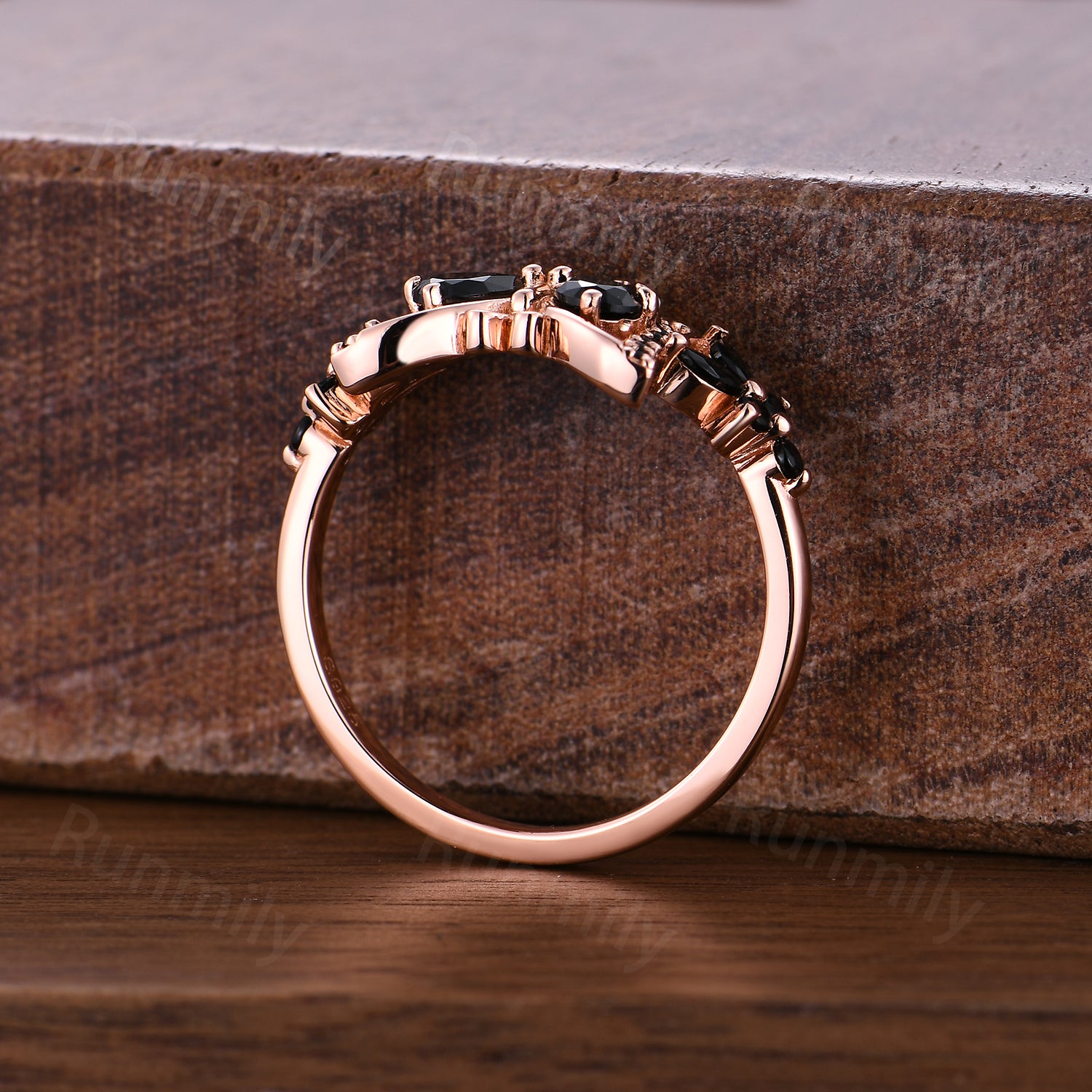 Butterfly Black Onyx Engagement Ring Pear Shaped Cluster Women Wedding Ring Anniversary Gift