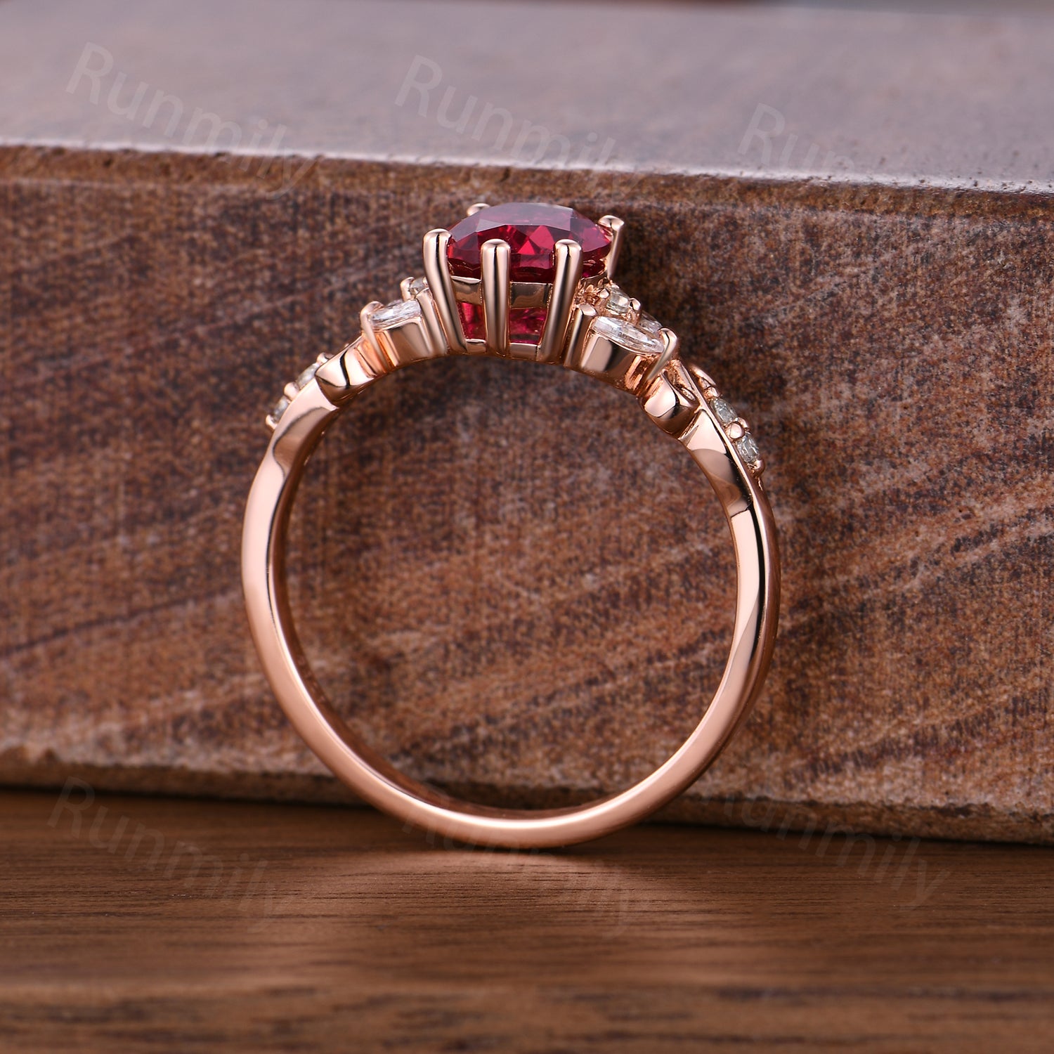 Oval cut Ruby engagement ring vintage unique moissanite cluster ring Rose gold promise anniversary ring for Her