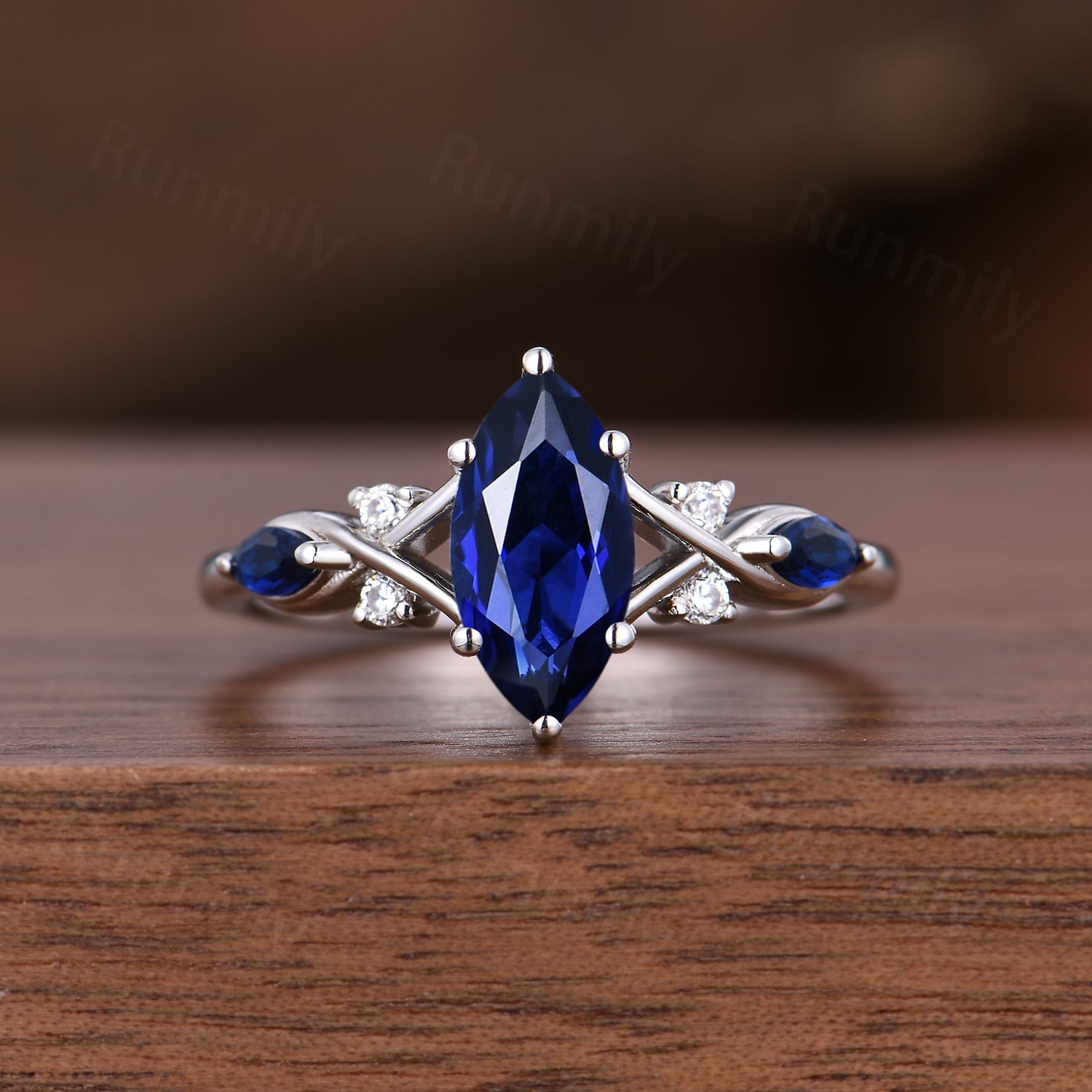1CT Marquise Cut Blue Sapphire Engagement Ring Set Twist White Gold Promise Ring Bridal Wedding Ring Set September Birthstone Gifts