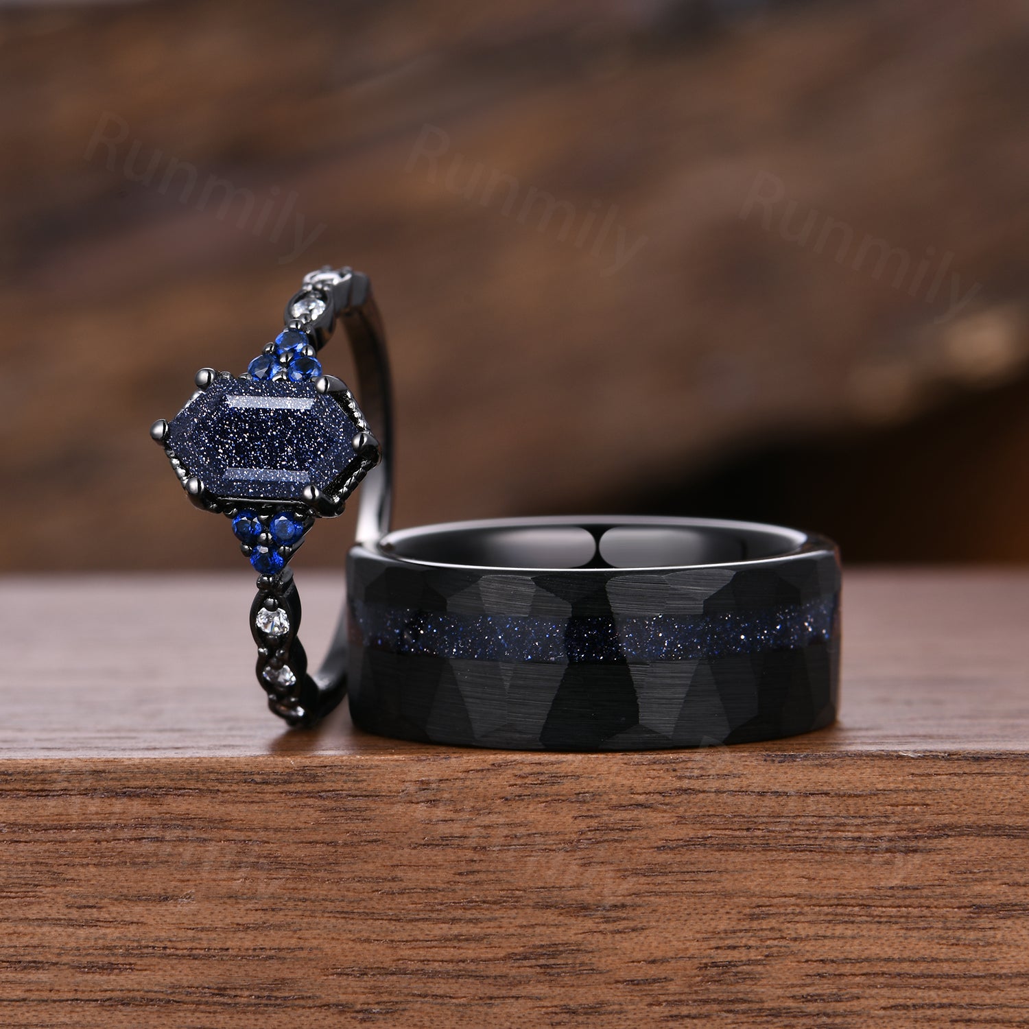 Orion Nebula Couples Ring Set, His and Hers Galaxy Sandstone Starry Night Wedding Band, Unique Matching Couples Promise Ring Set