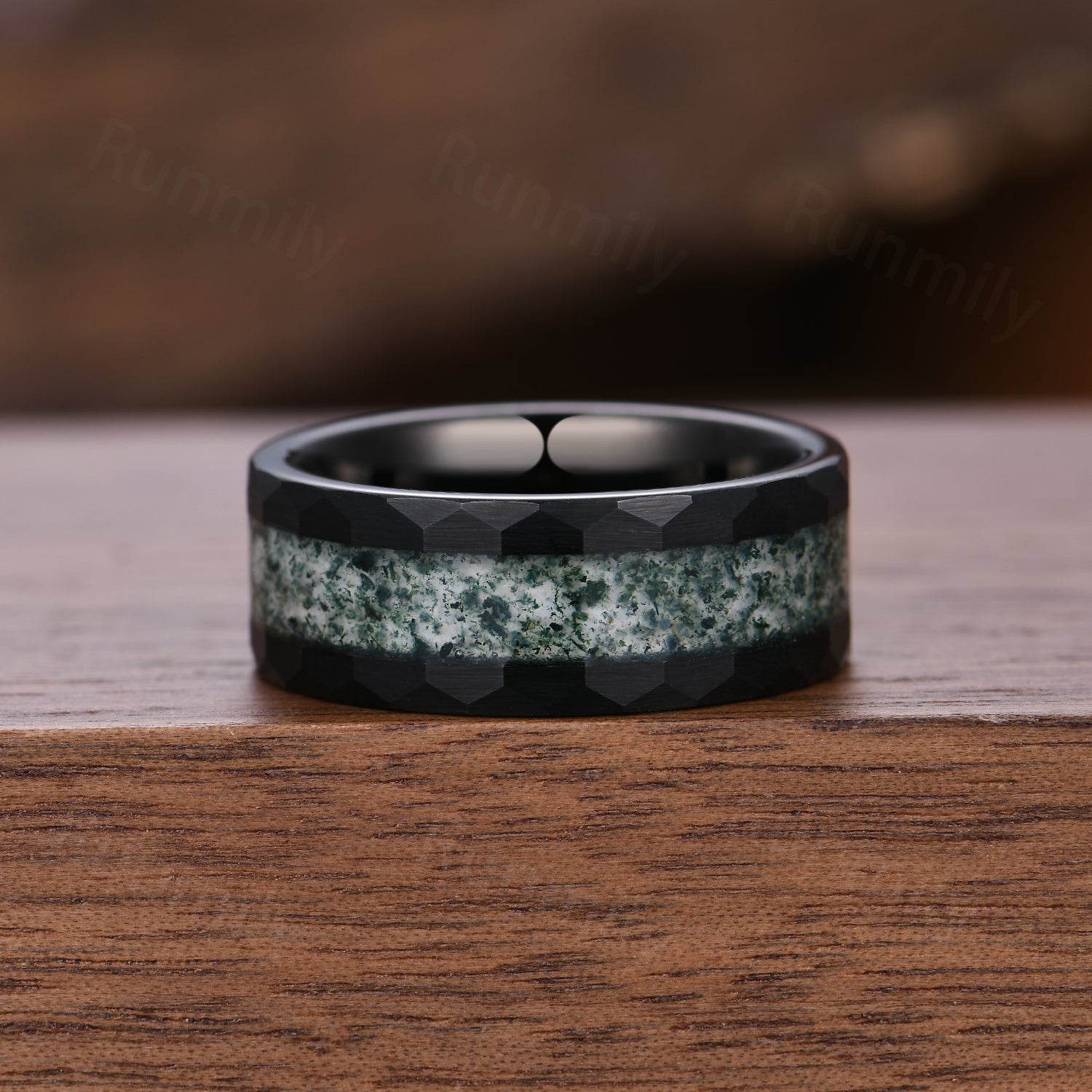 Natural Moss Agate Couples Ring Set Gothic Black Gold His and Her Wedding Band Mens Moss Agate Ring Unique Round Cut Promise Rings