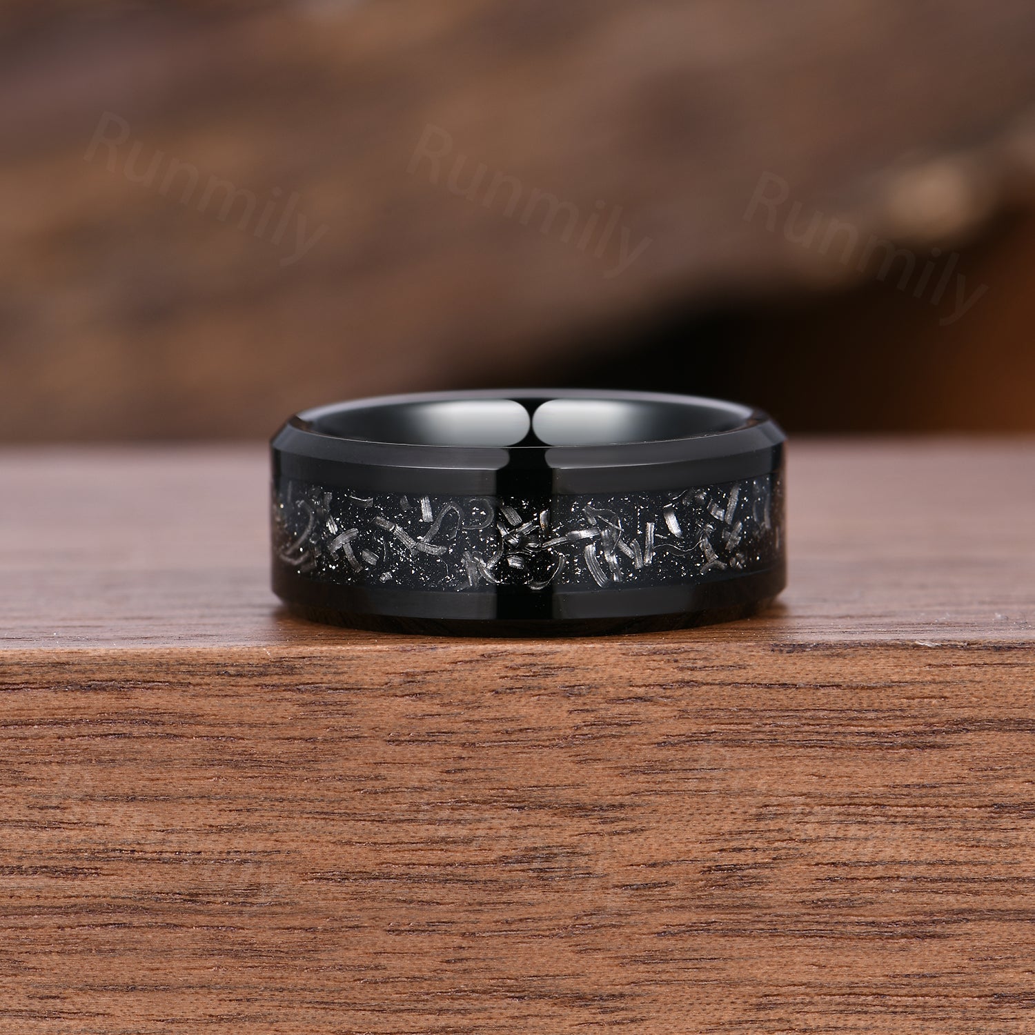 Black Onyx & Meteorite Couples Ring- His and Hers Wedding Band- Black Gold Ring Set- Matching Art Deco Couples Unique Vintage Promise Ring